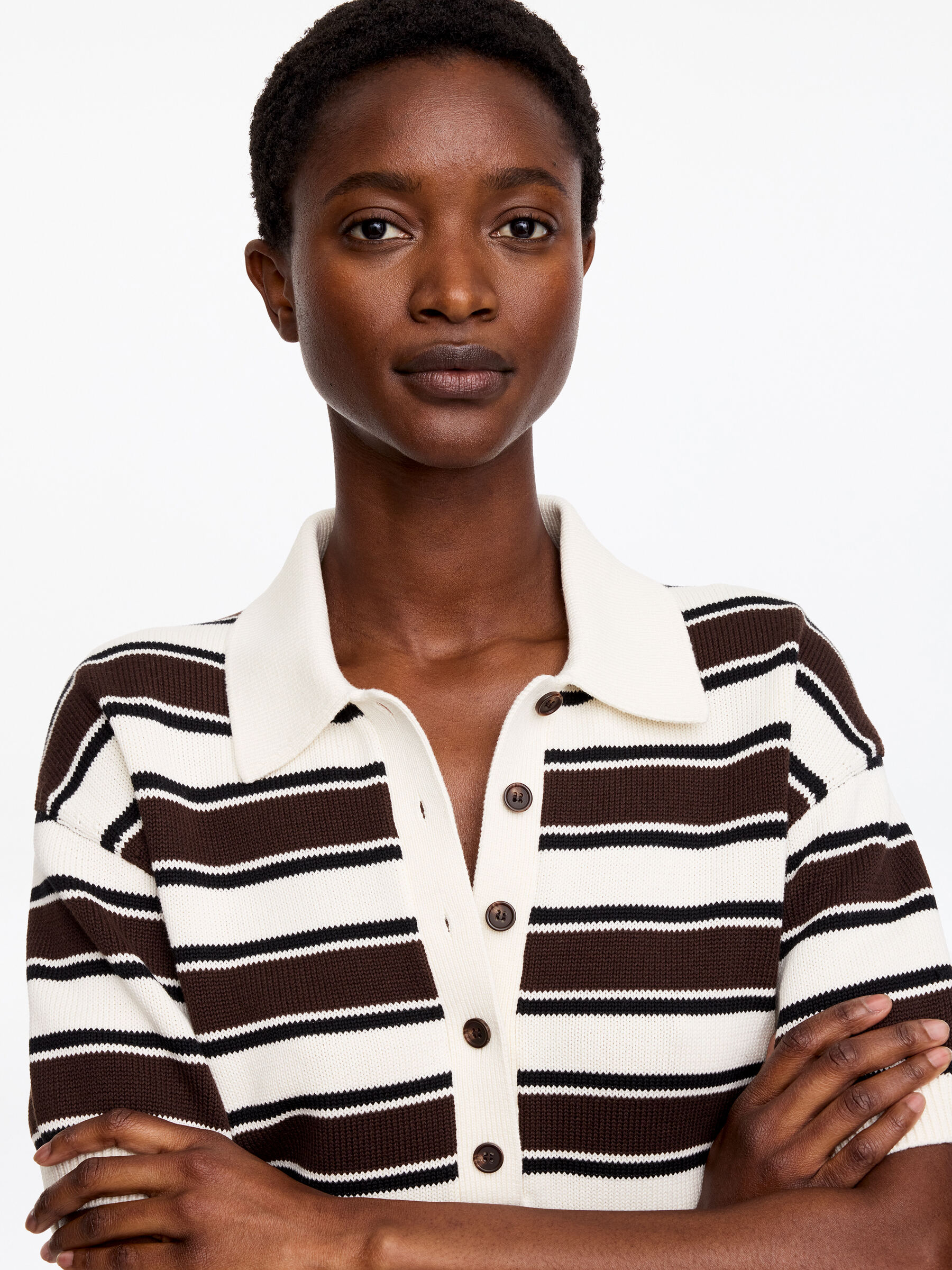 Polo en coton à manches courtes - Marron/Blanc - Regular fit - Femme - StillMedia/Lookbook - 5