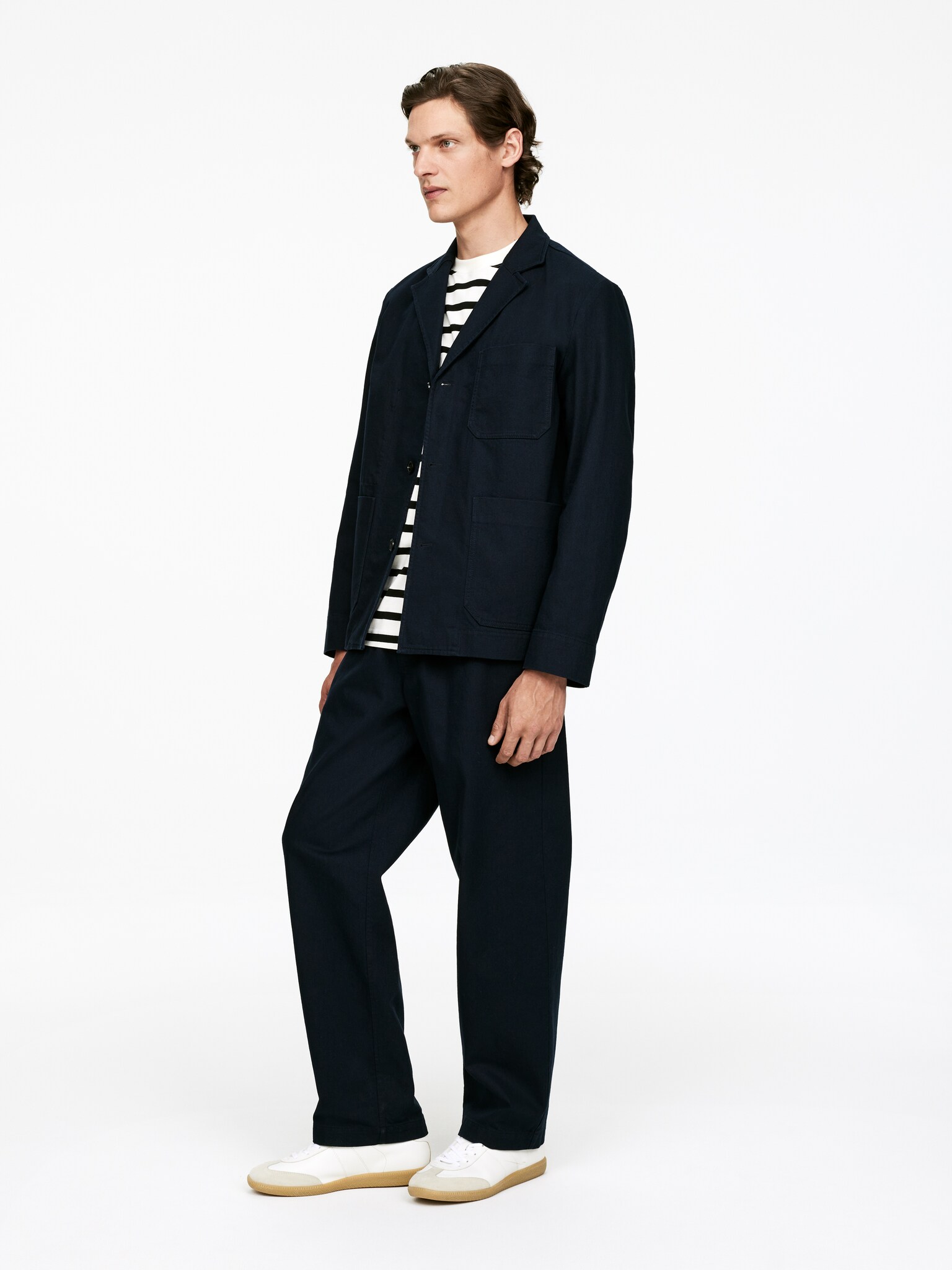 Cotton Linen Blazer - Dark Blue/White - 6