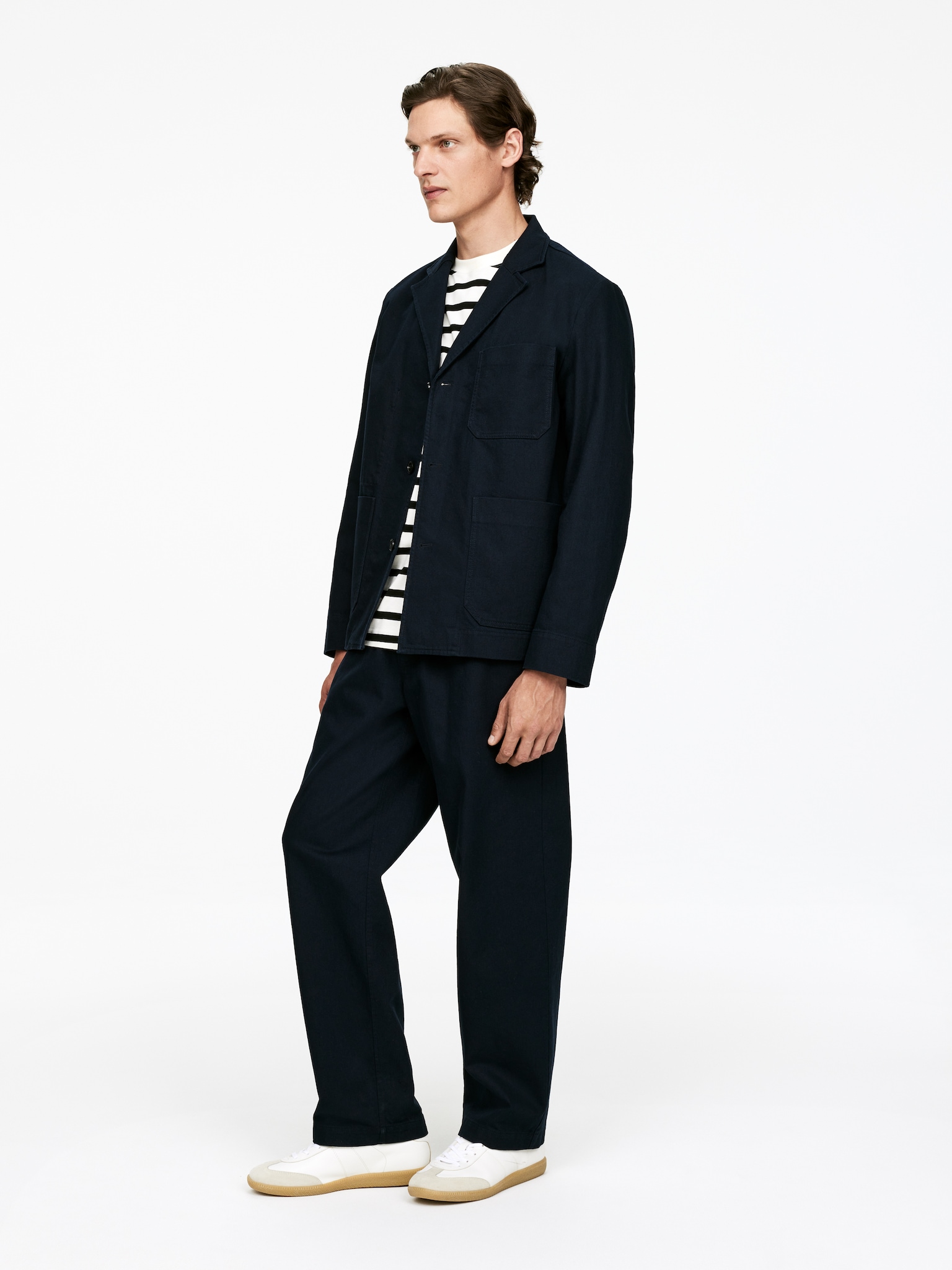 Blazer en coton et lin - Bleu foncé/Blanc - 6