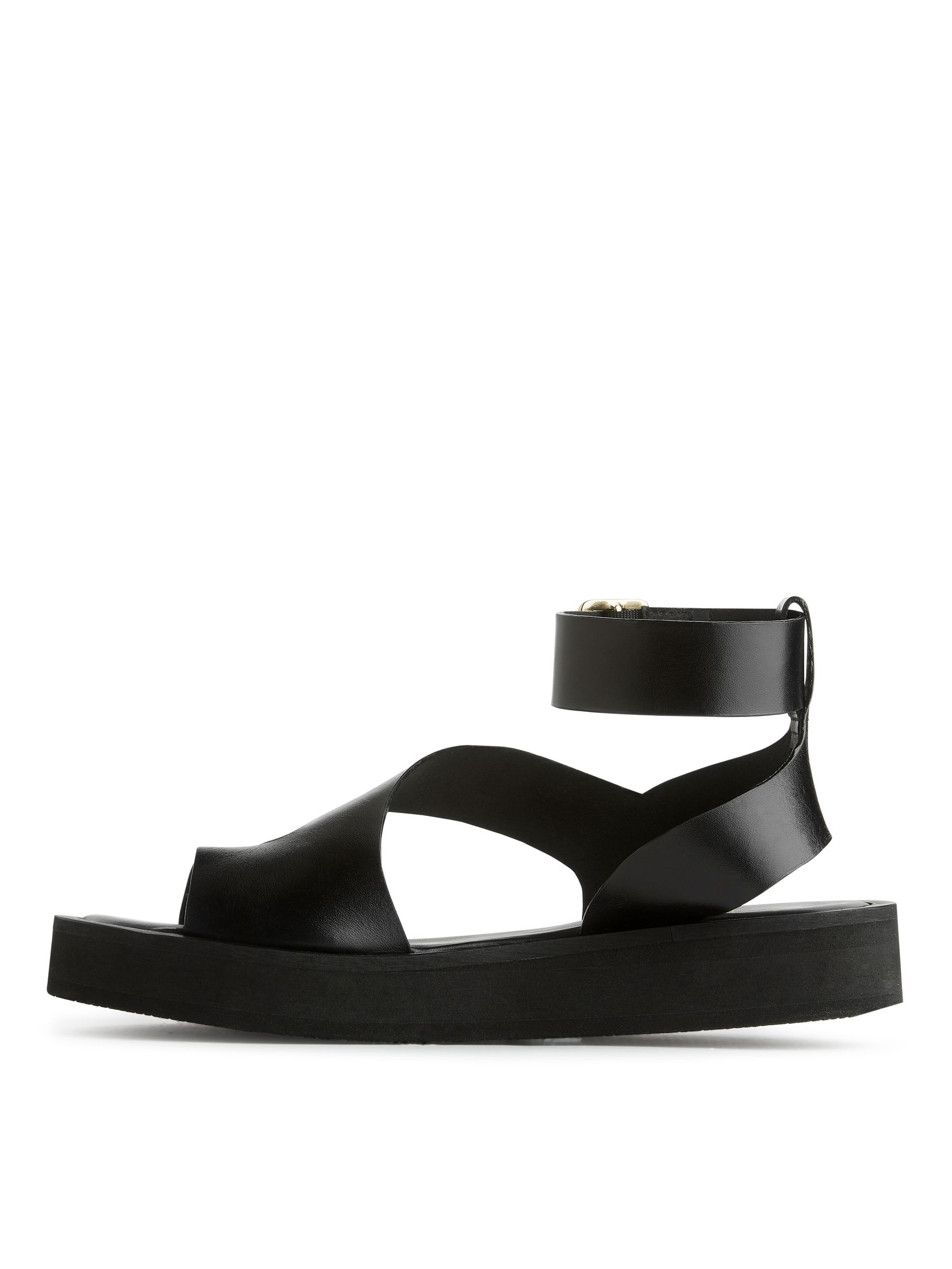 Flatform Leather Strap Sandals - Black - Women - StillMedia/DescriptiveStillLife - 3