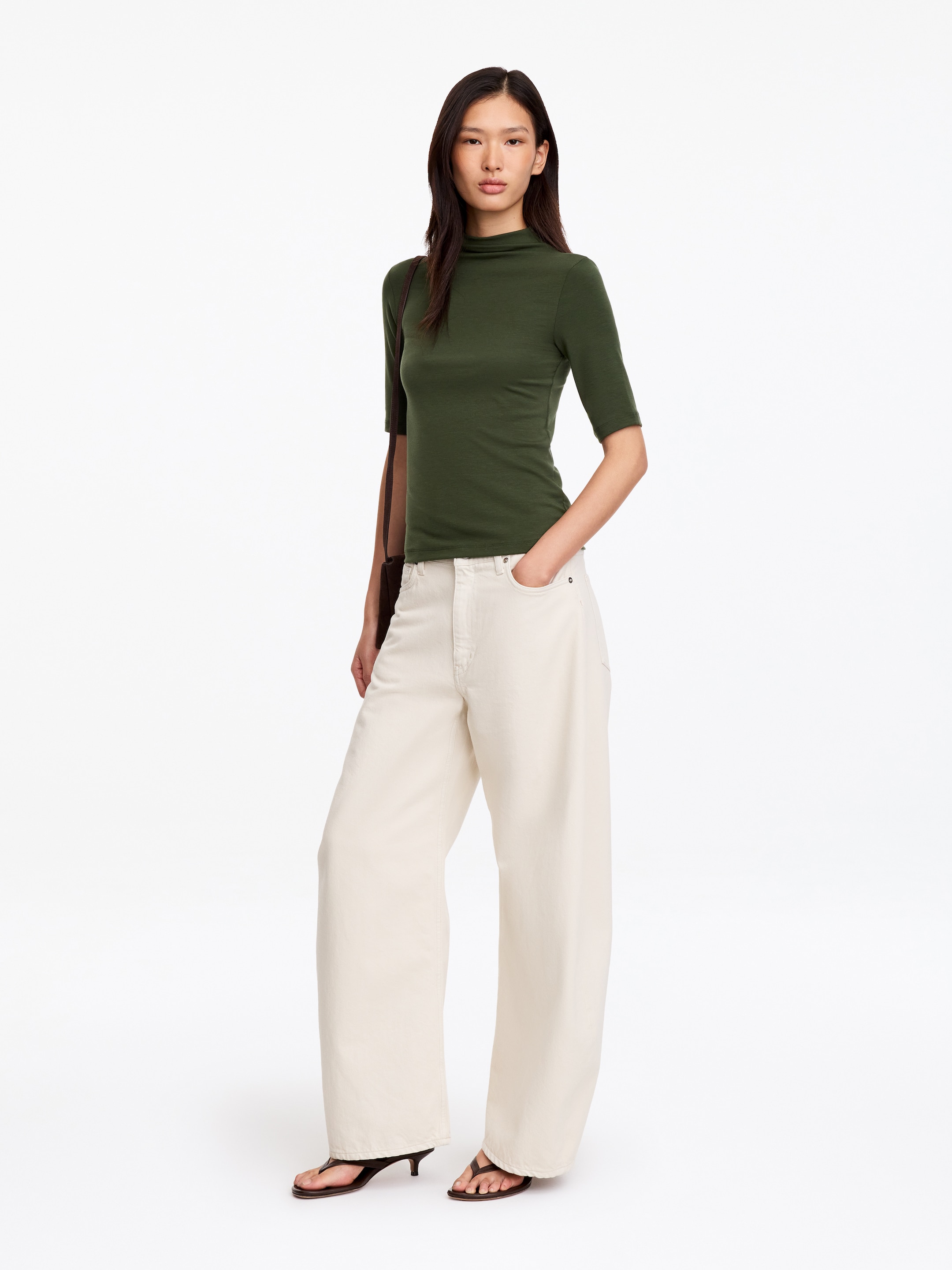Lyocell-Oberteil mit Stehkragen - Dunkelgrün - Slim Fit - women - StillMedia/Lookbook - 4