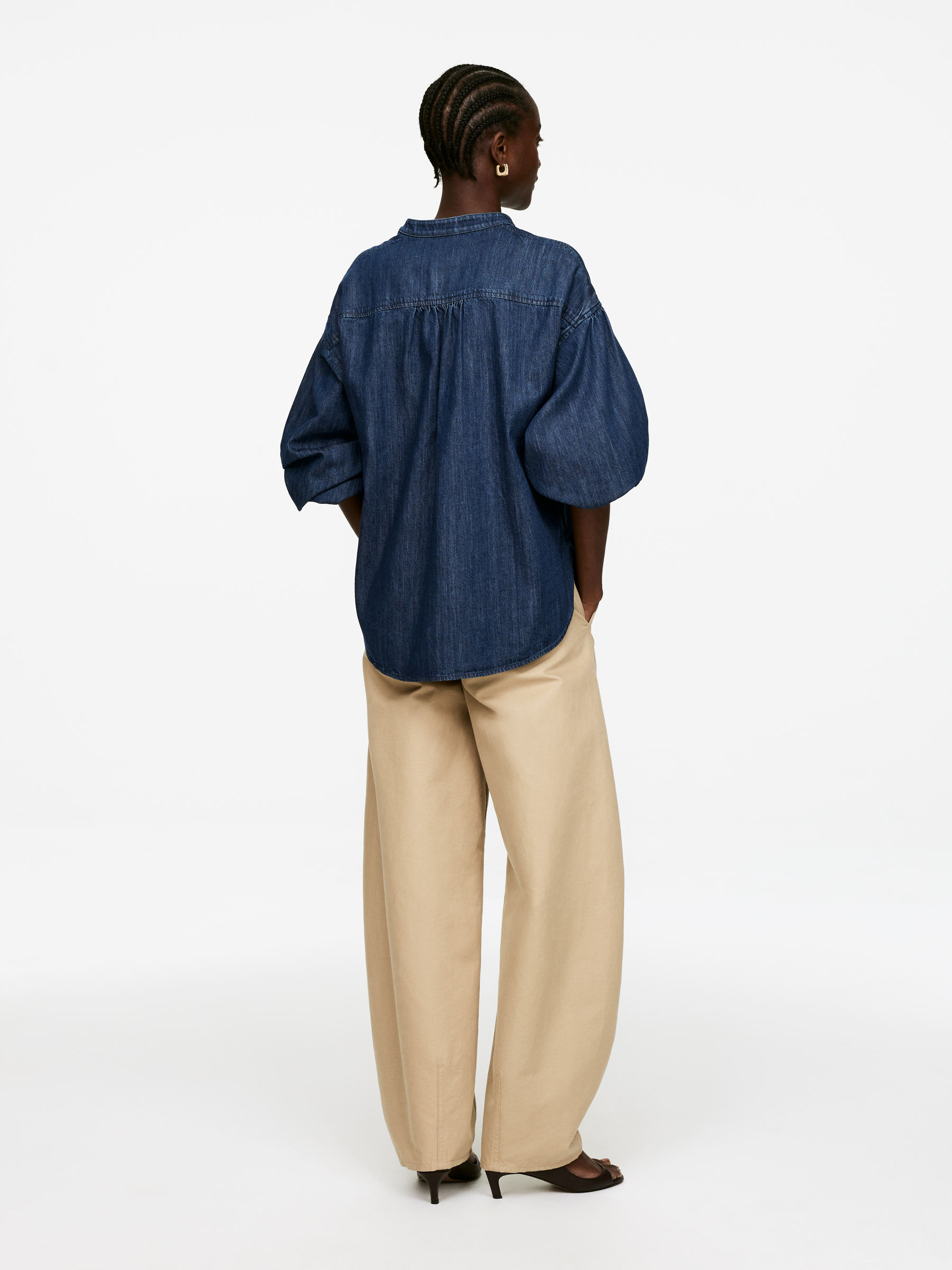 Volume-Sleeve Denim Blouse - Washed Blue - Regular fit - Women - StillMedia/Lookbook - 5