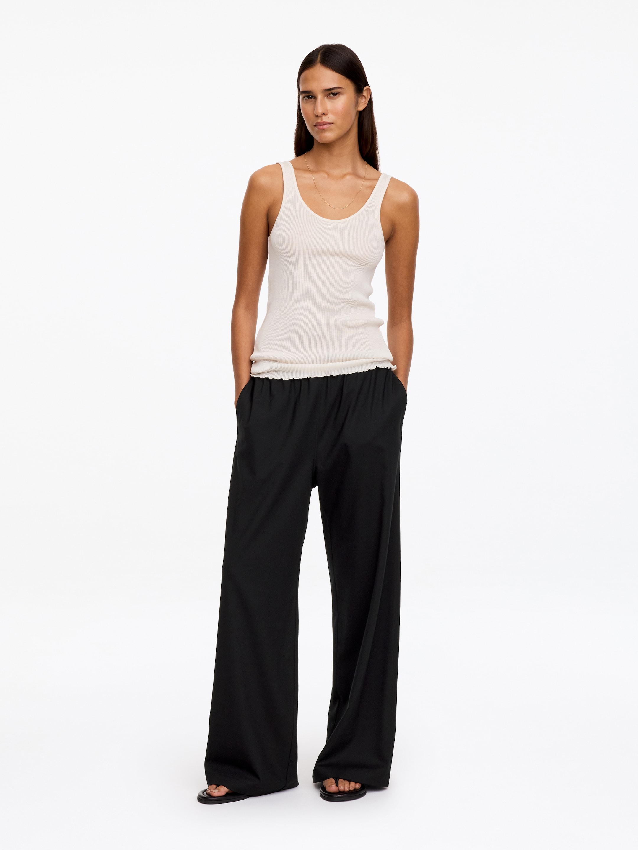 Wool-blend Flannel Trousers-Black-21182