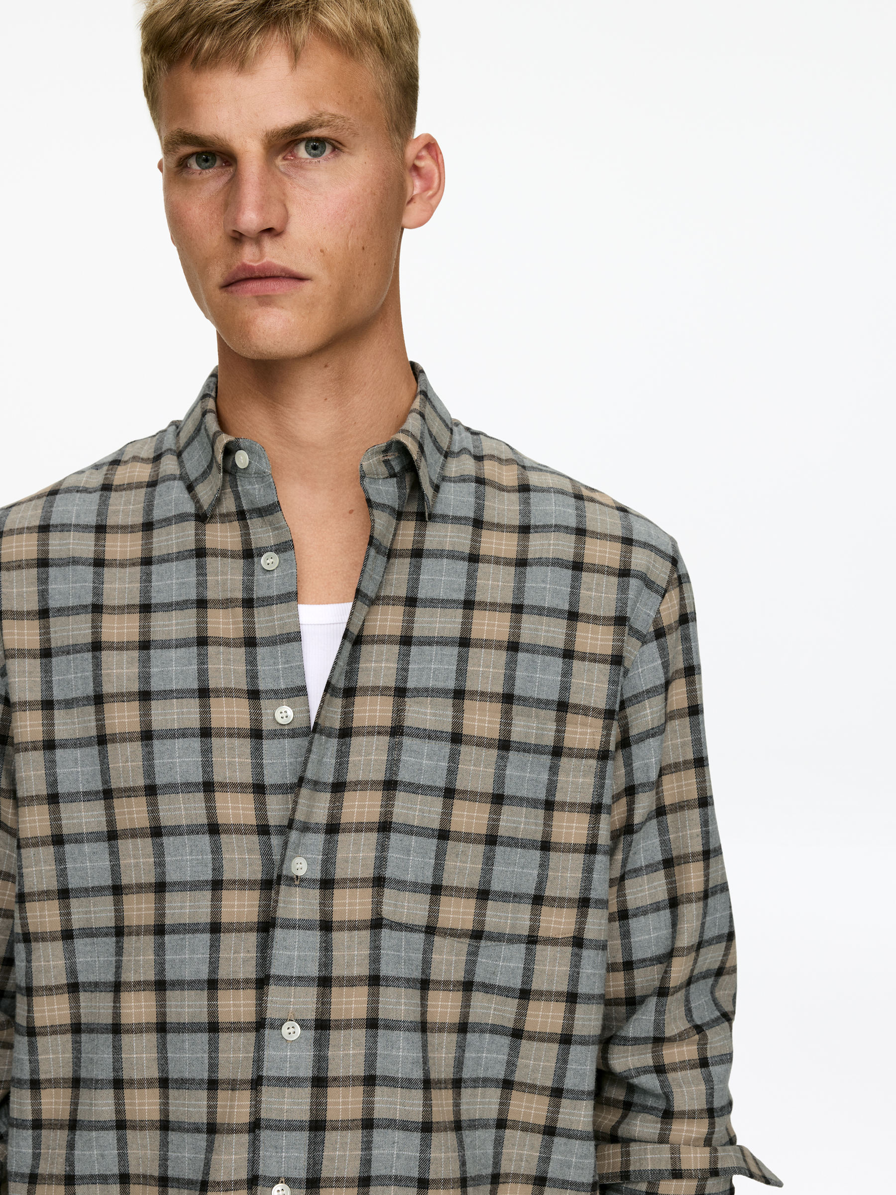 Flannel Shirt - Beige/Multi-Colour - Relaxed fit - Men - StillMedia/Lookbook - 5