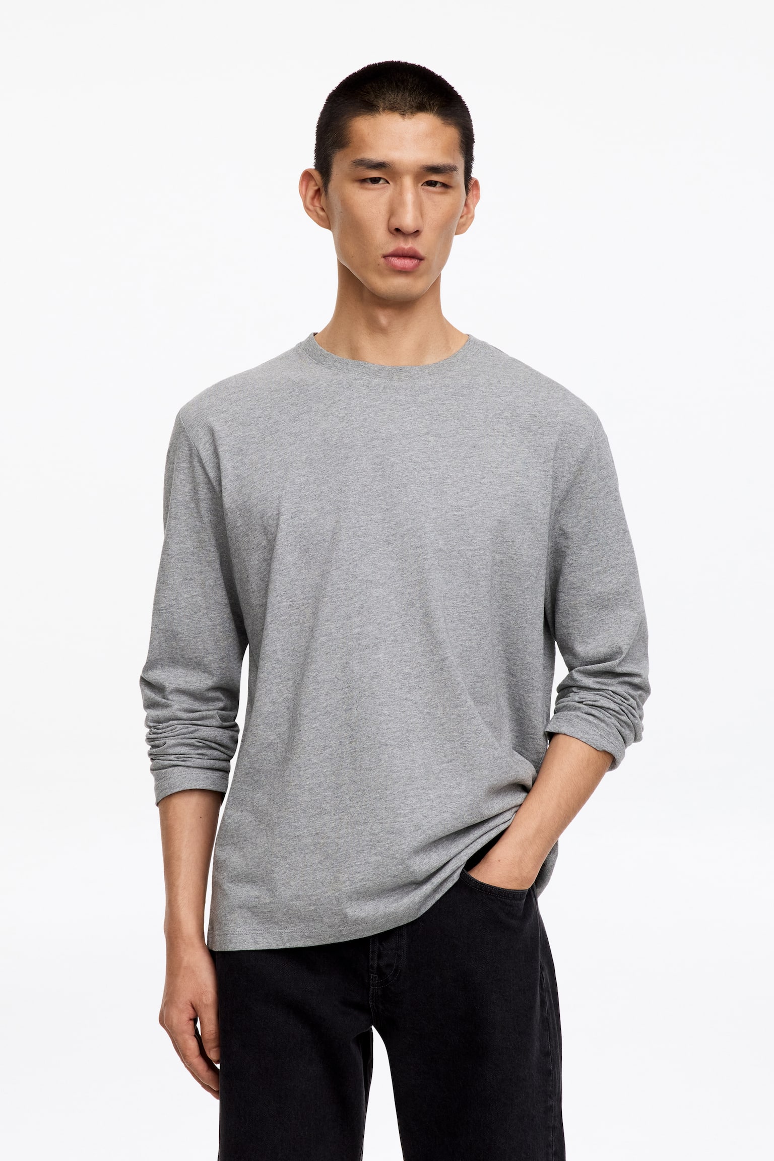 Långärmad t-shirt - Gråmelerad/Svart/Mörkblå - 1