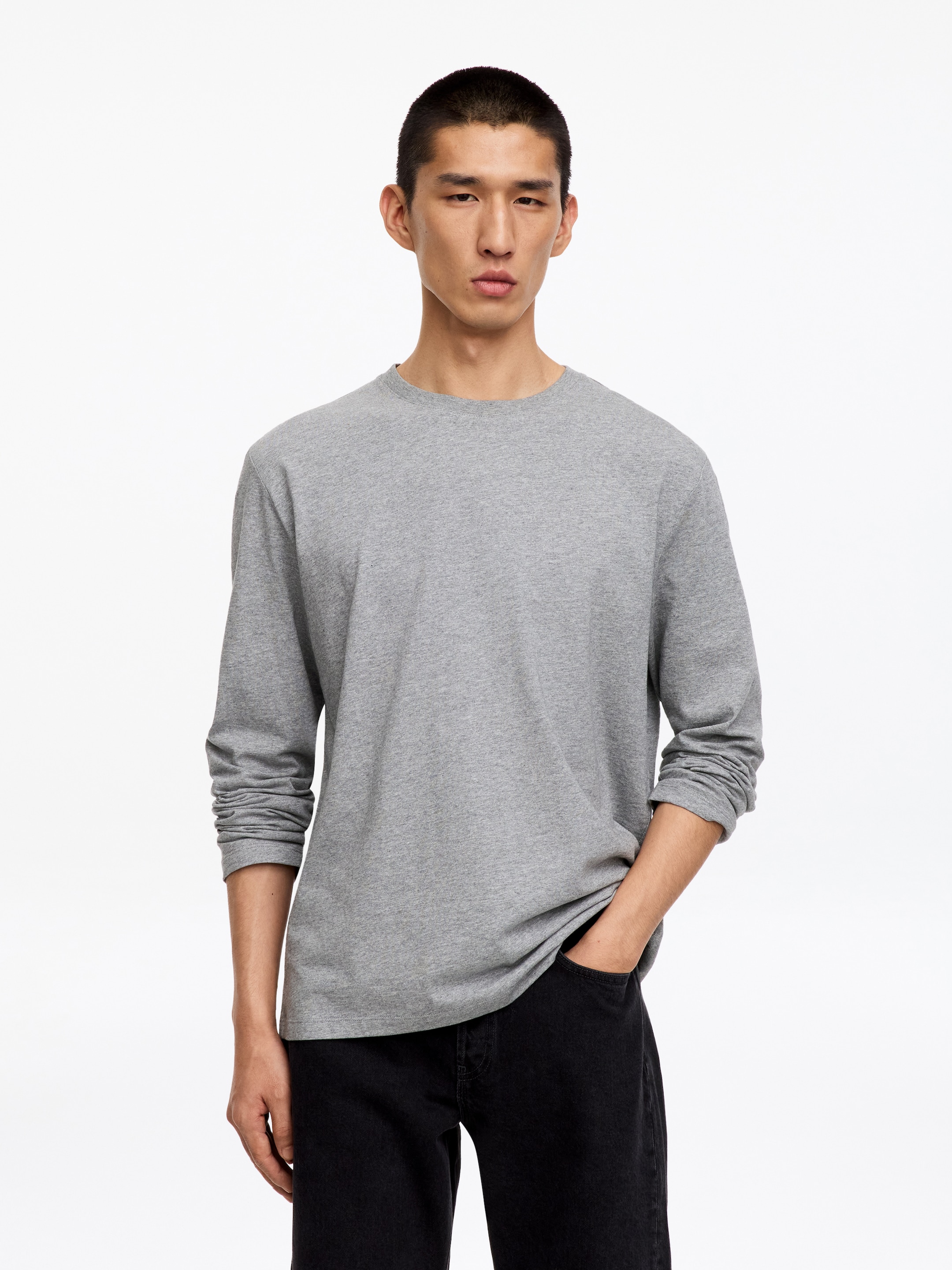 Regular Long-Sleeve T-Shirt-Grey-19829