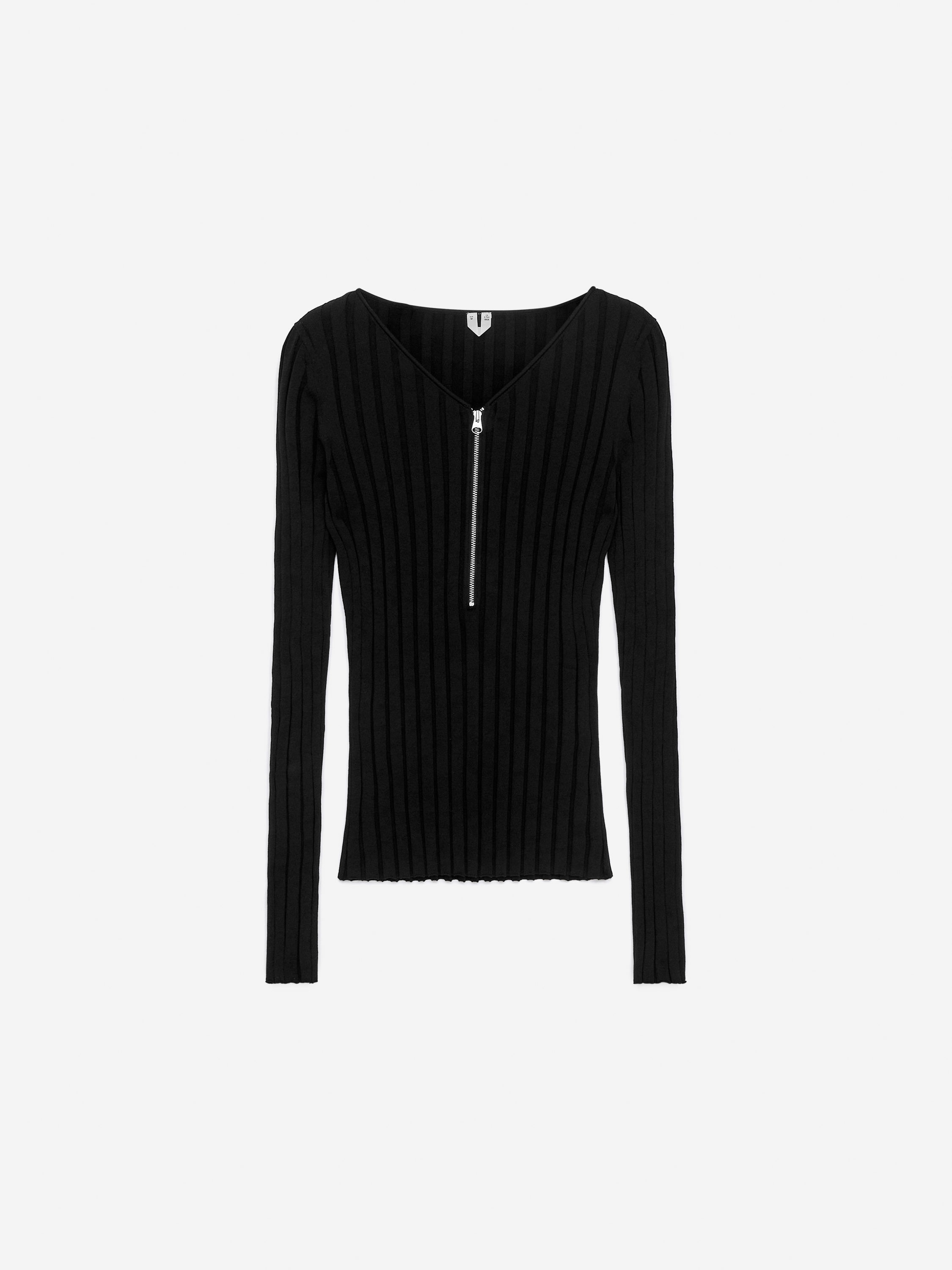 Gerippter Pullover mit kurzem Reißverschluss-#272627-16638