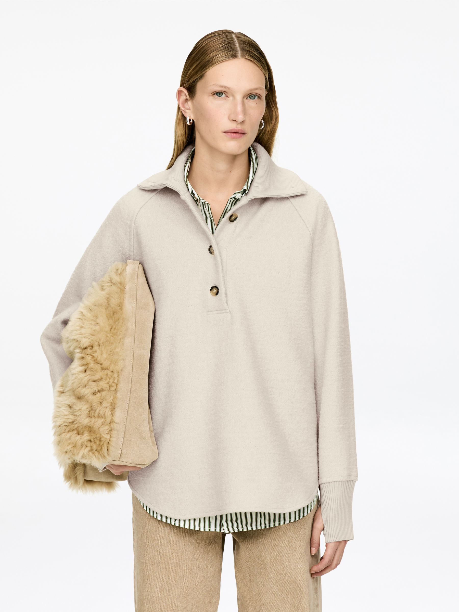 Tröja i valkad ull- och bomullsblandning - Off-white - Oversized - Women - StillMedia/Lookbook - 6