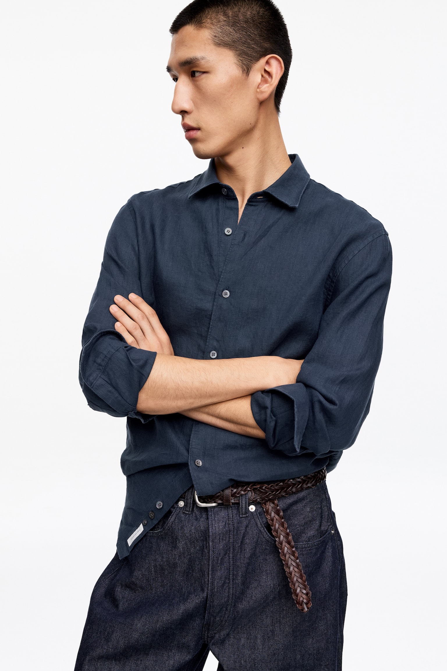 Linneskjorta - Mörkblå/Khakigrön/Vit - 5