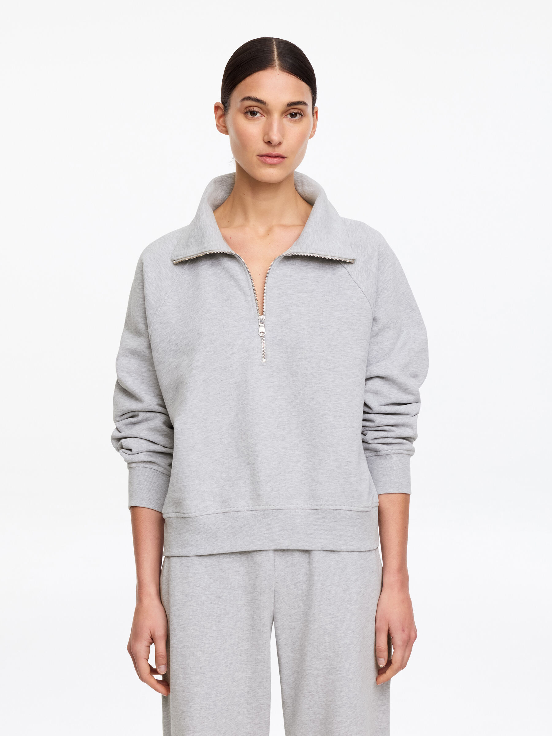 French-Terry-Sweatshirt mit kurzem Reißverschluss-#C0C3C6-19106