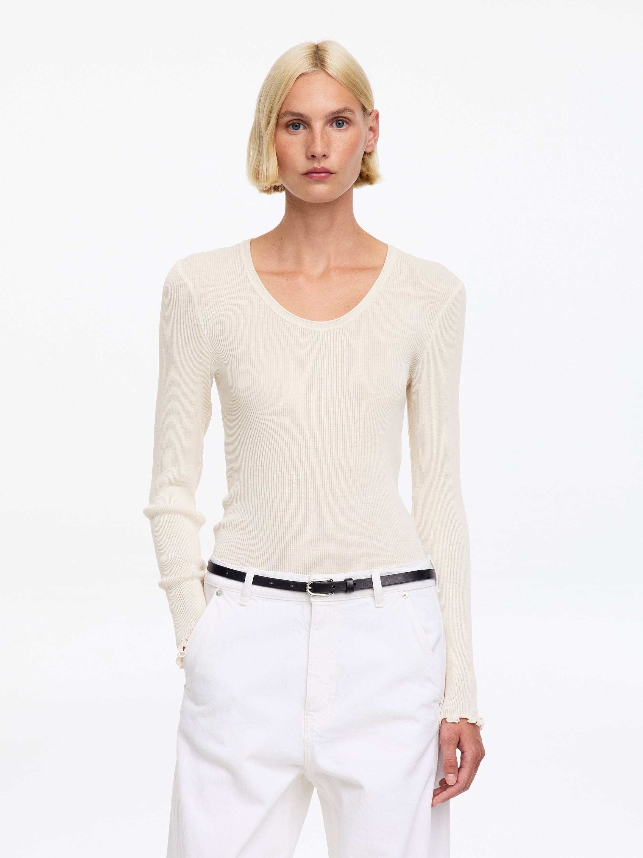 Wool Silk Blend Top-Beige-20329
