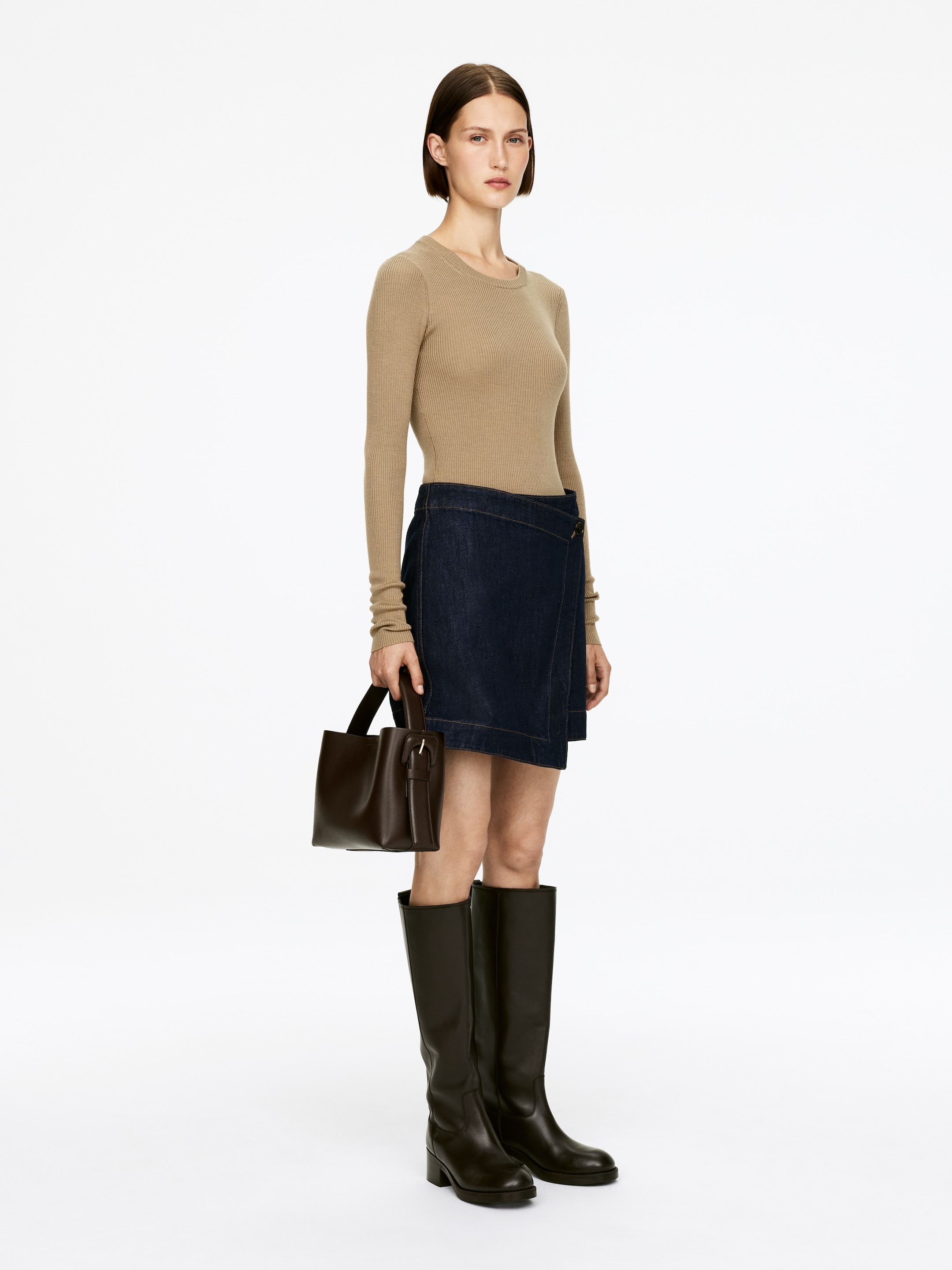 Vis større bilde: Ribbestrikket merinotopp - Mørk beige - DAME | H&M NO 2
