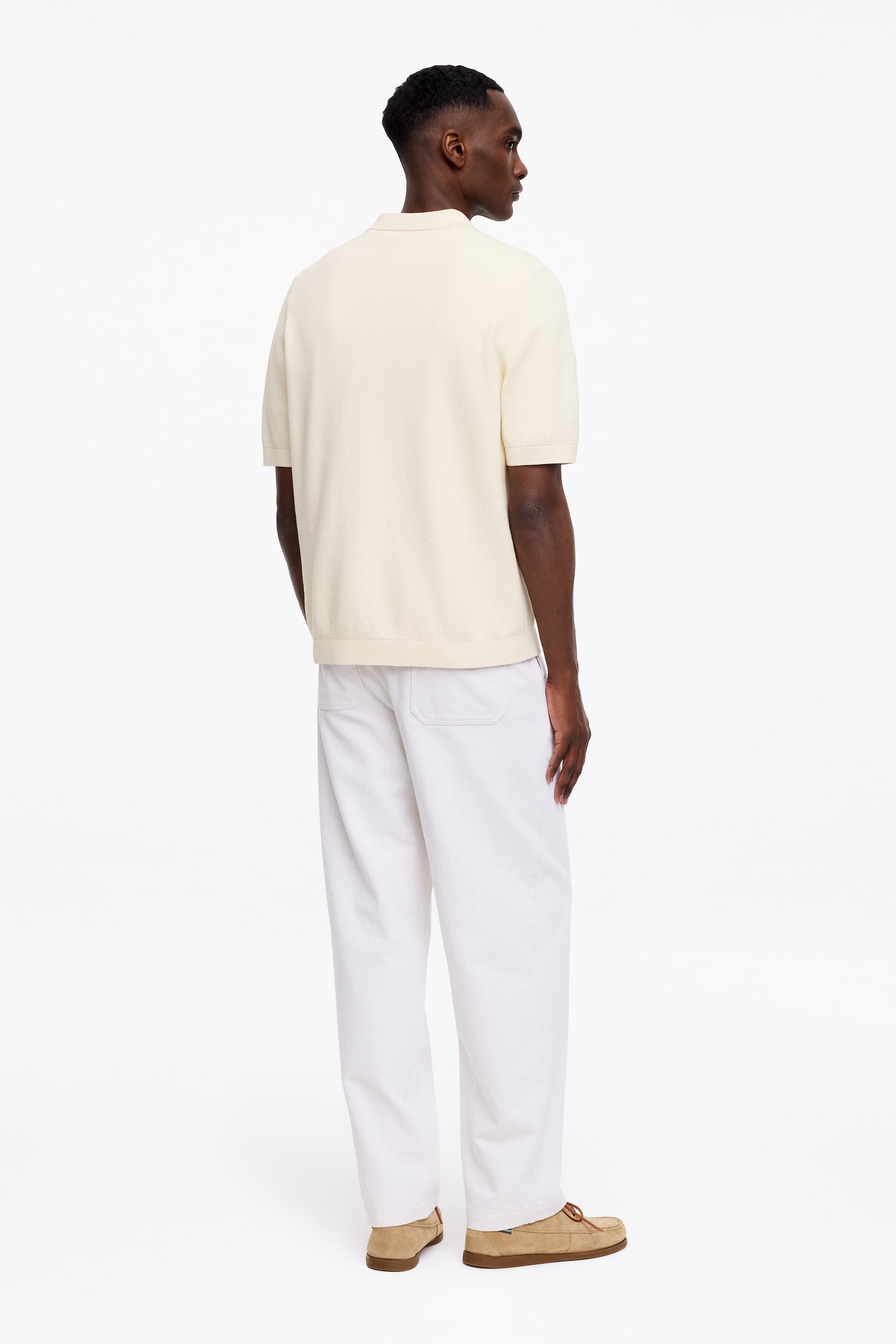 Polo shirt med textur - Off-white/Mörkblå/Mintgrön - 3