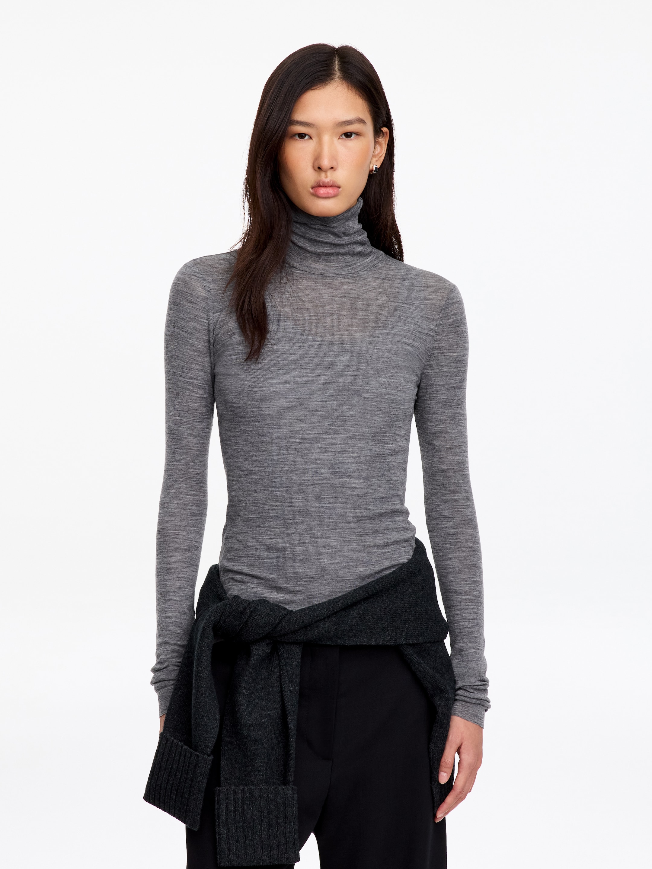 Top de lana de cuello alto-Grey-16661