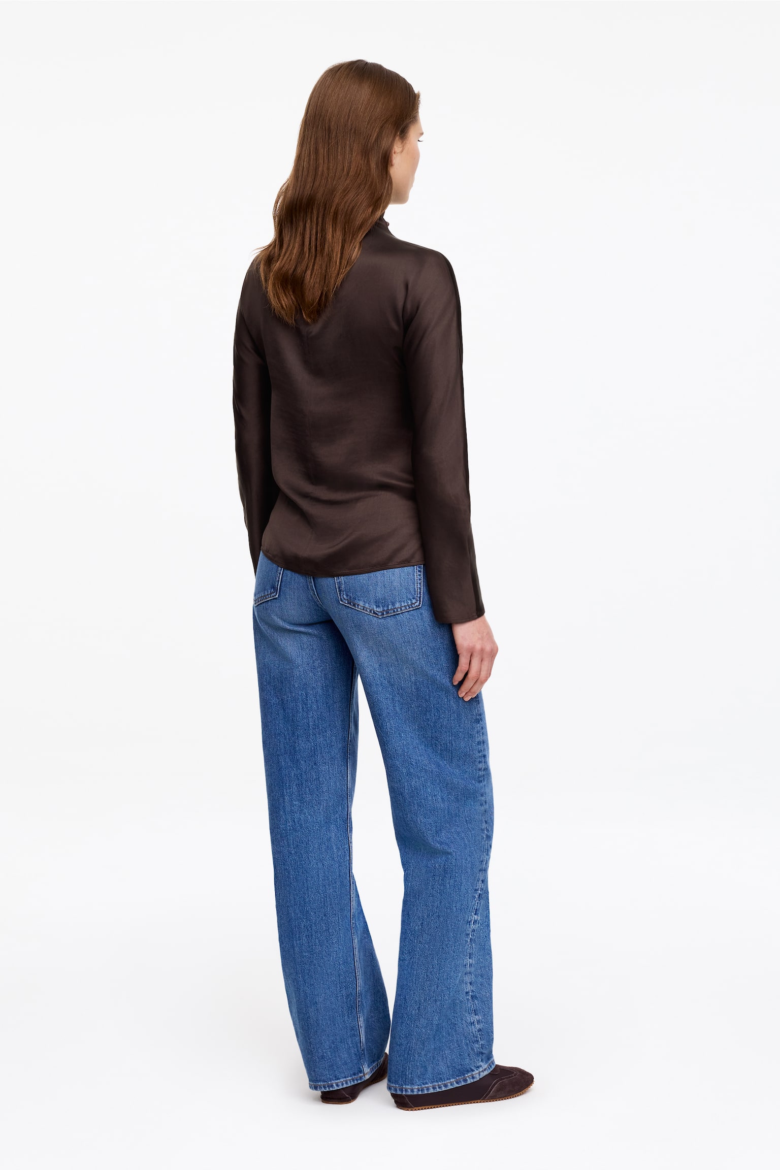 Polotröja i satin - Mörkbrun - 3