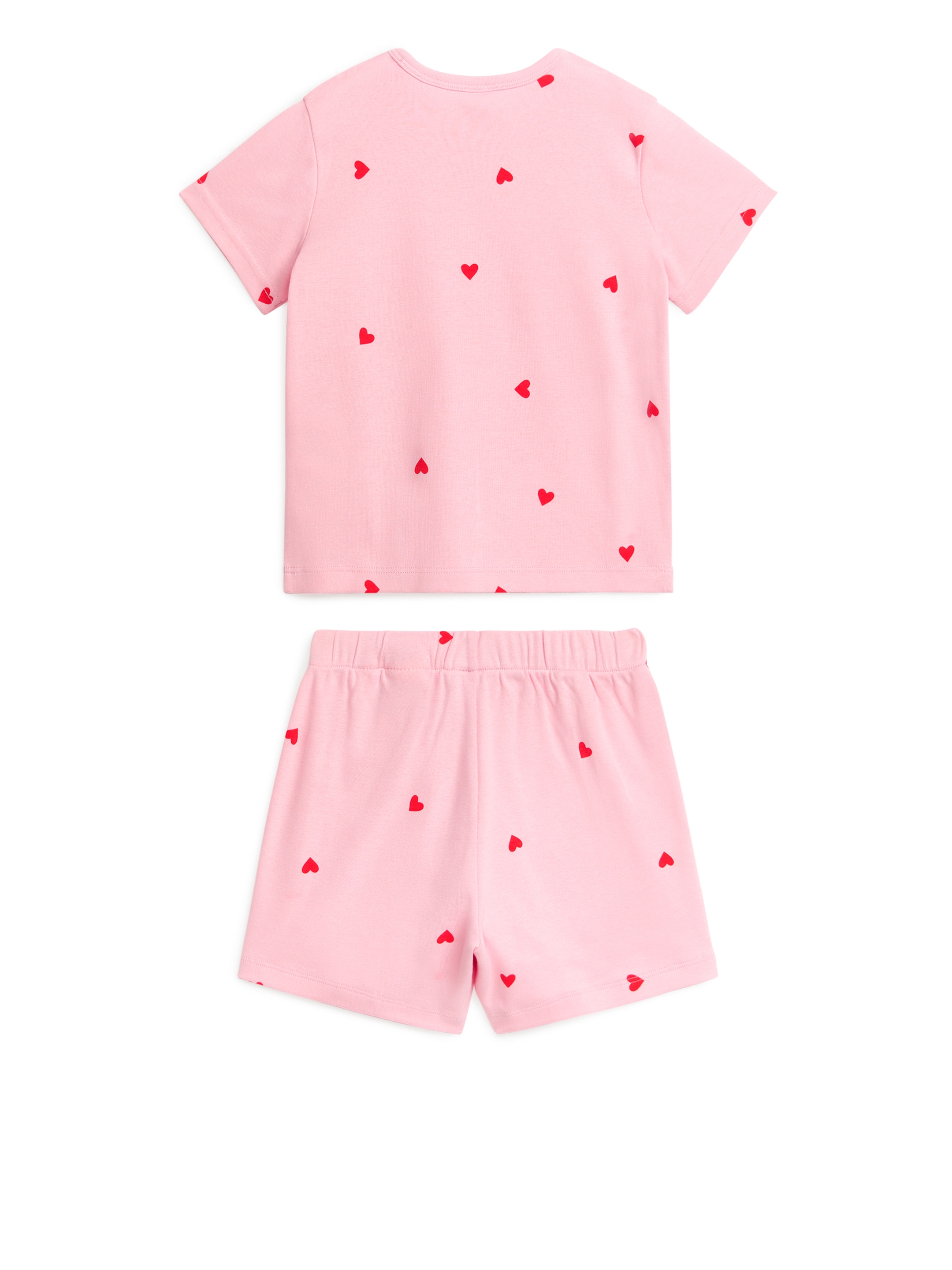 Kort pyjamas i trikå - Rosa/hjärtan - Children - StillMedia/DescriptiveStillLife - 1