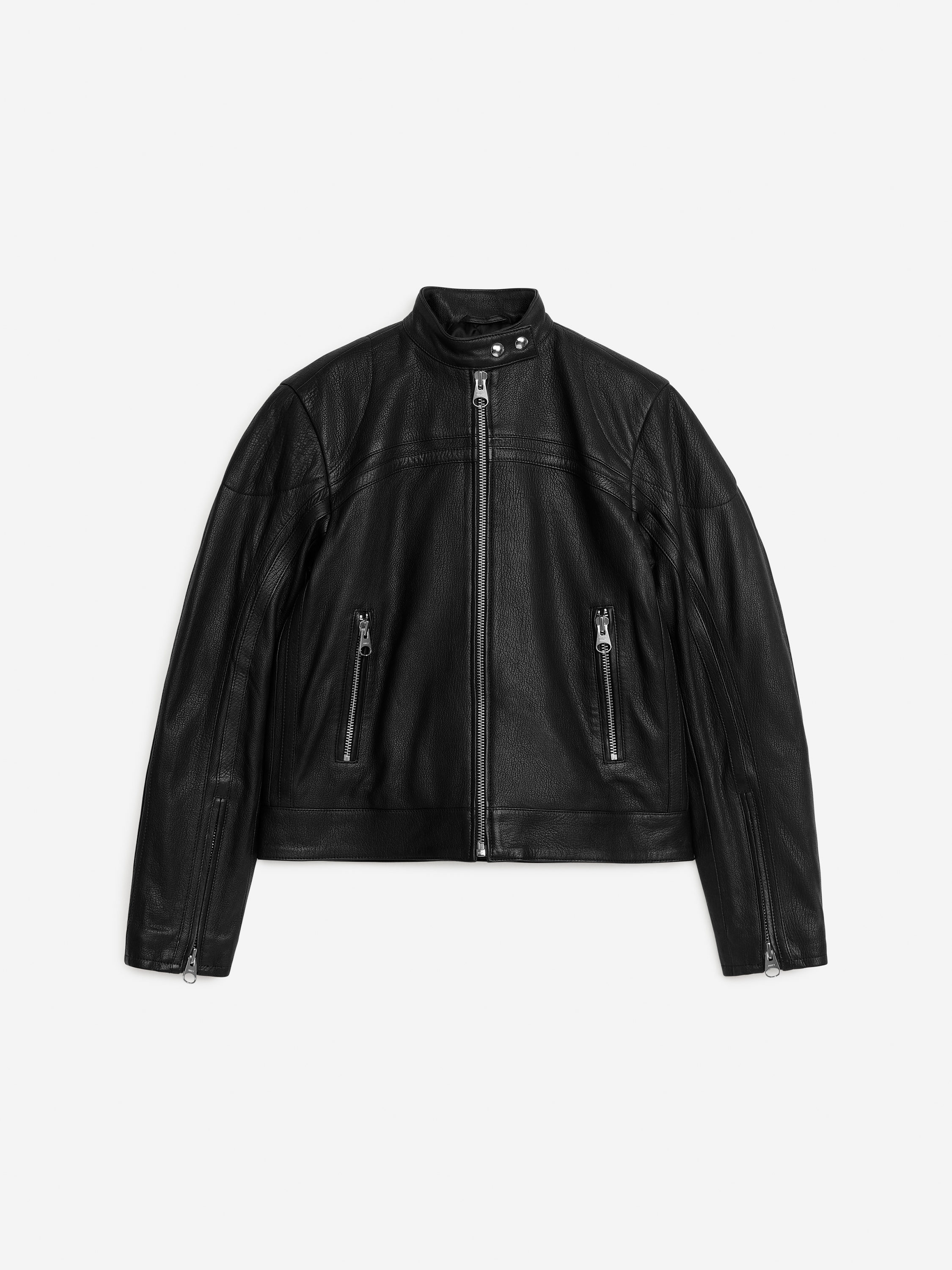 Racer Leather Jacket-Black-6930