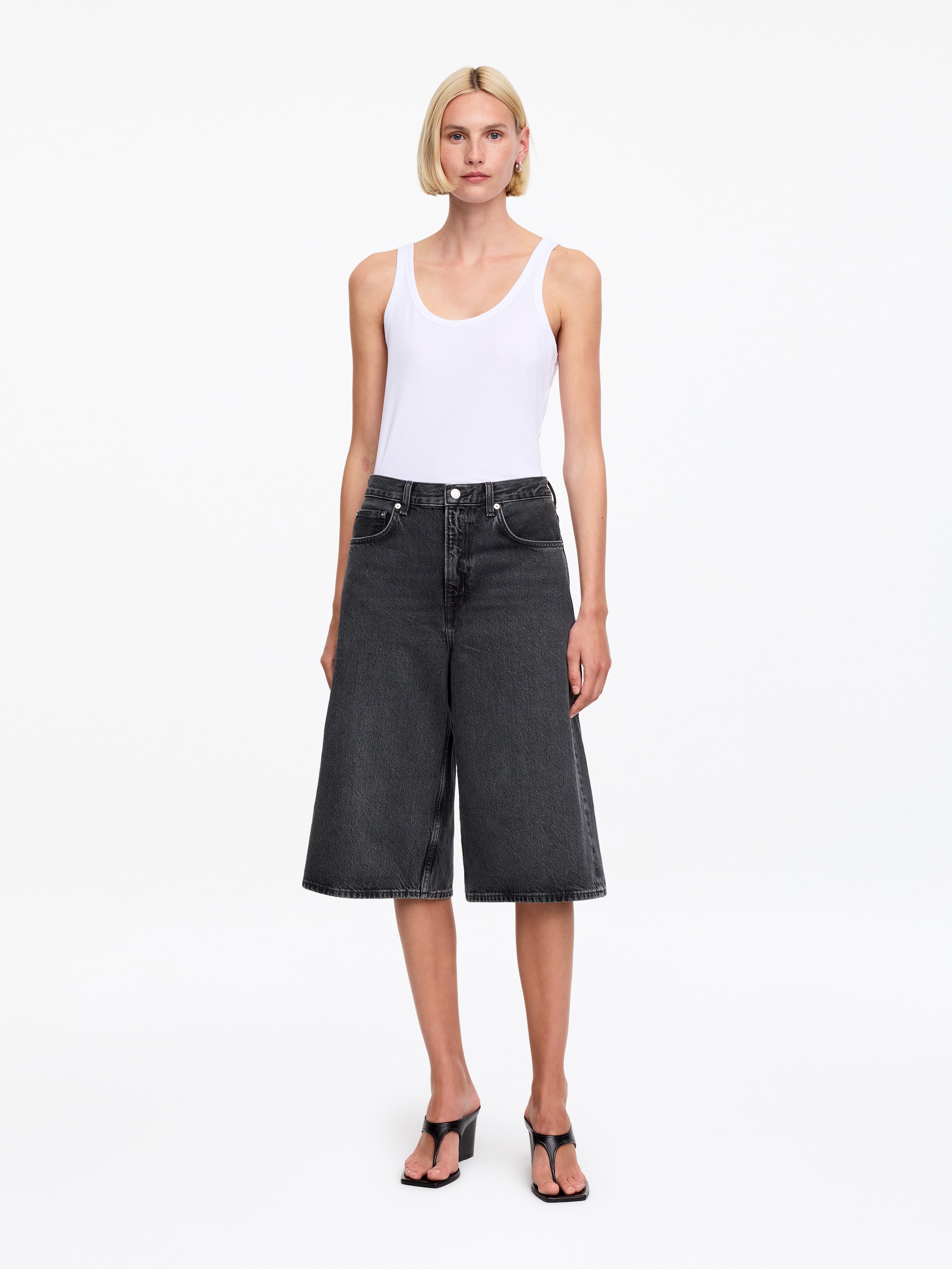 Long Denim Shorts-#000000-19248