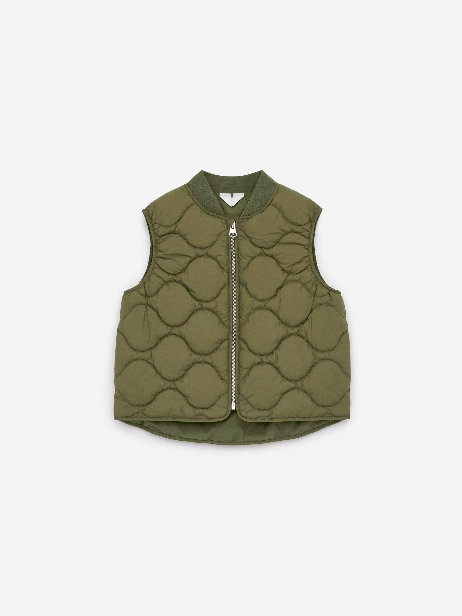 Quilted Vest - Khaki Green/Orange