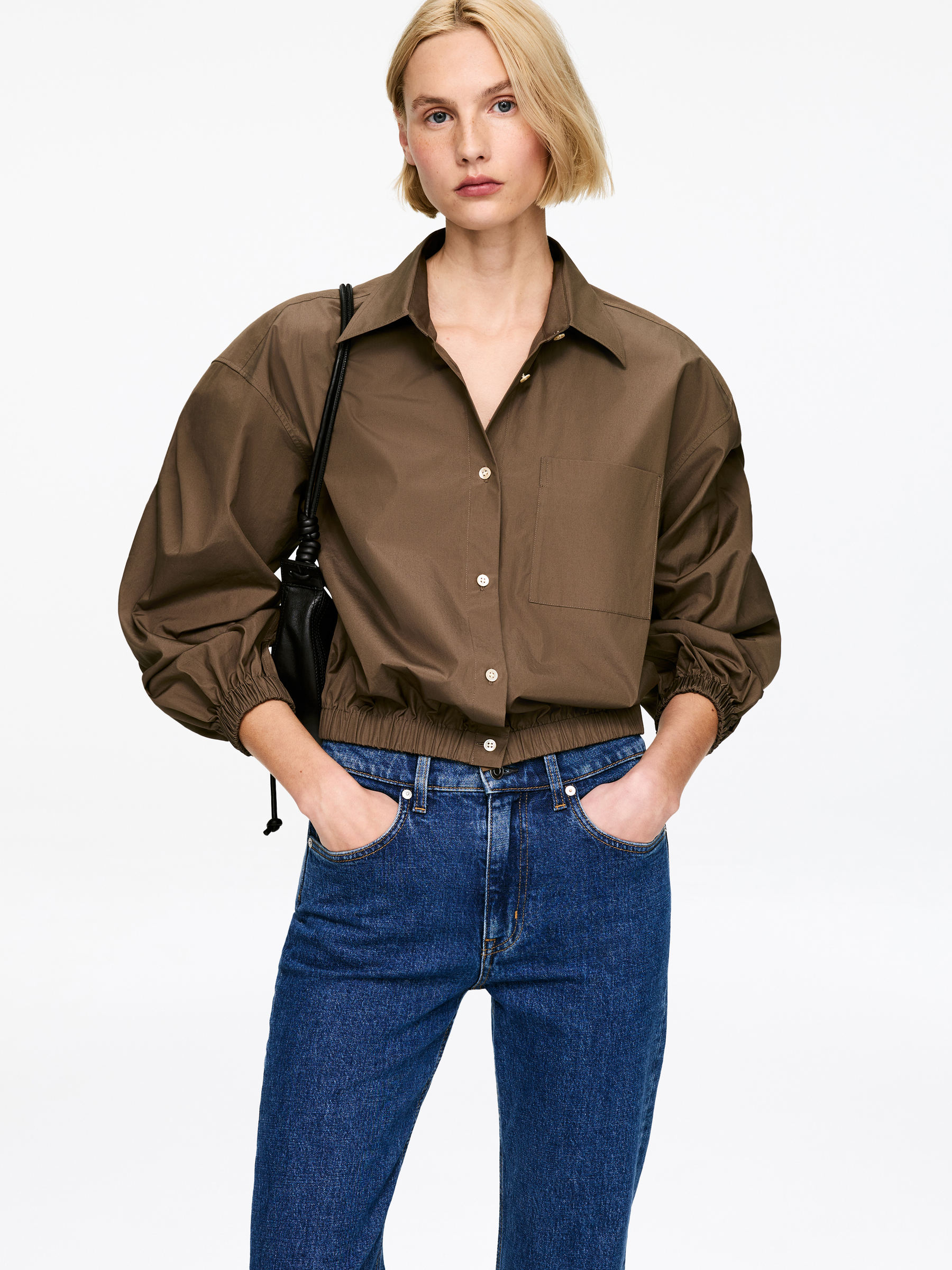 Cropped Cotton Shirt - Brown - Regular fit - Women - StillMedia/Lookbook - 5