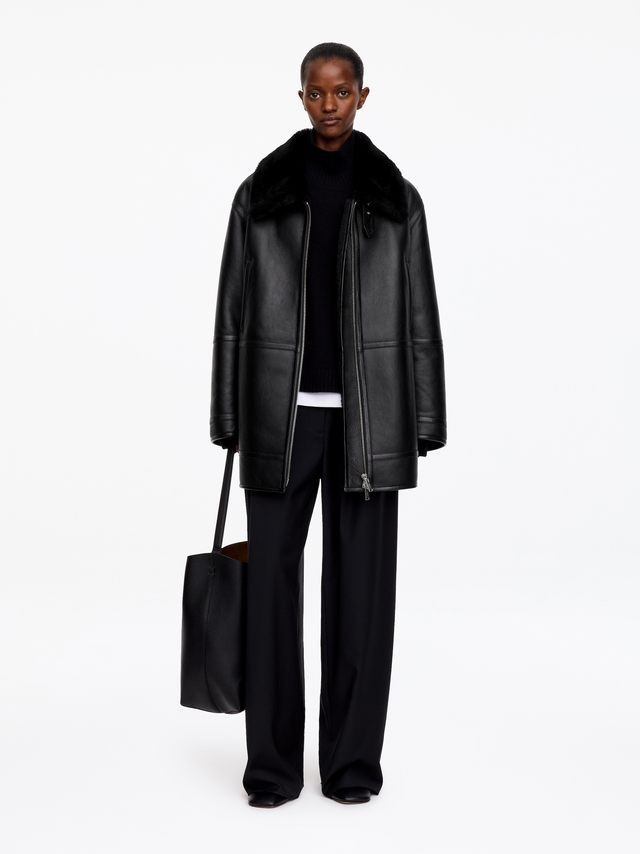 Oversized Leather Jacket-Black-21260
