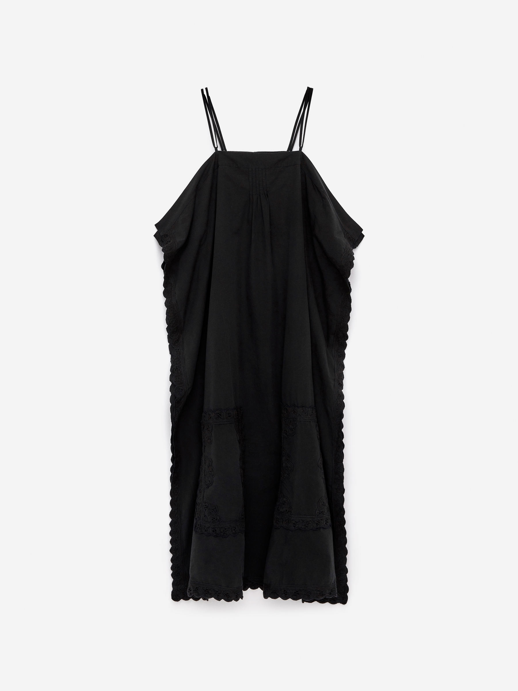 Embroidered Strap Dress-Black-15416