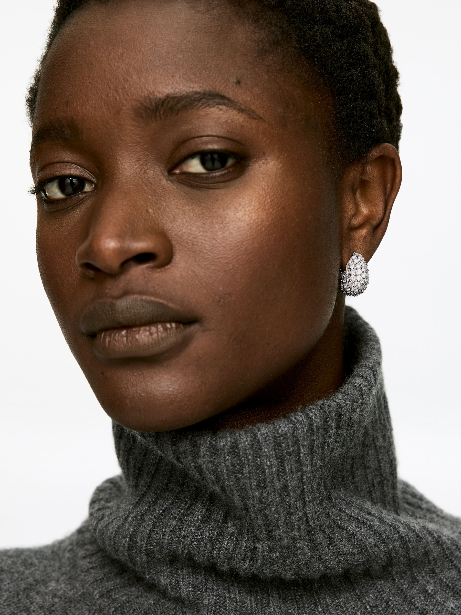 Drop-Shaped Rhinestone Earrings-#DFDEDE-17457