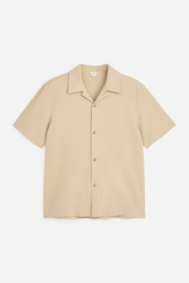 Camisa de punto gofrado - Beige/Azul oscuro/Negro - 1