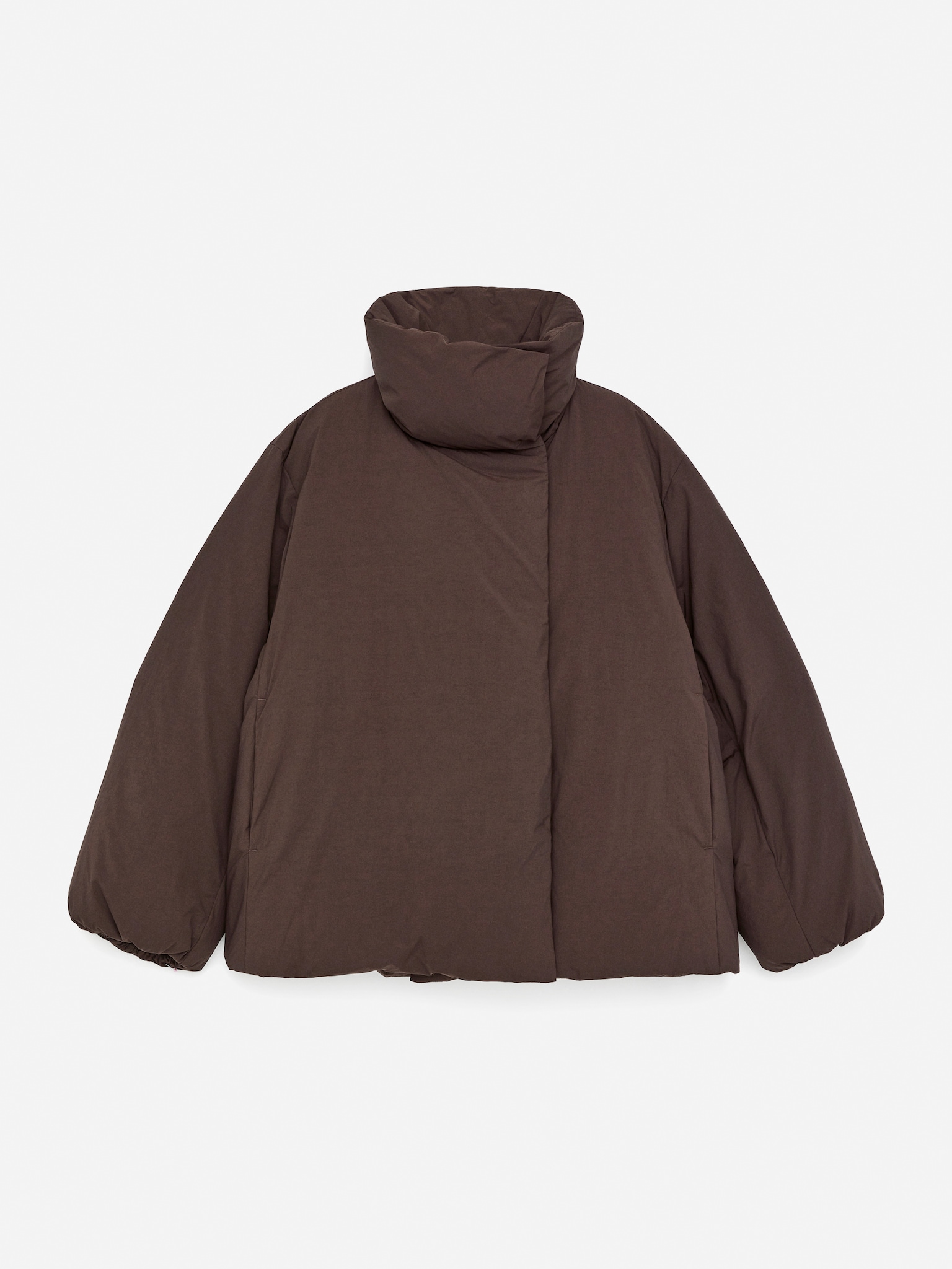Upcycled Down High-Collar Jacket - Dark Brown/Black - 2