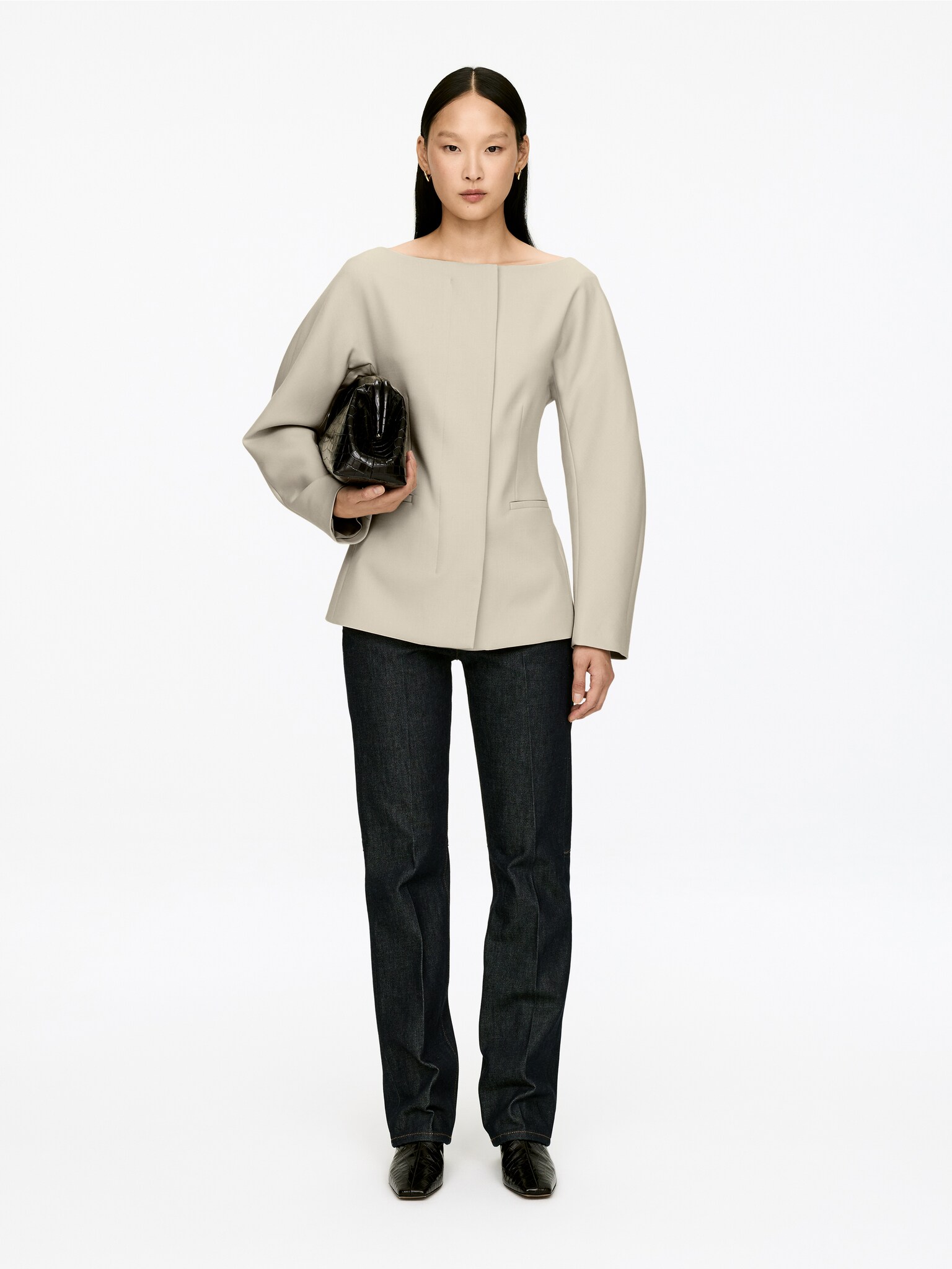 Blazer à col ouvert - Beige/Noir