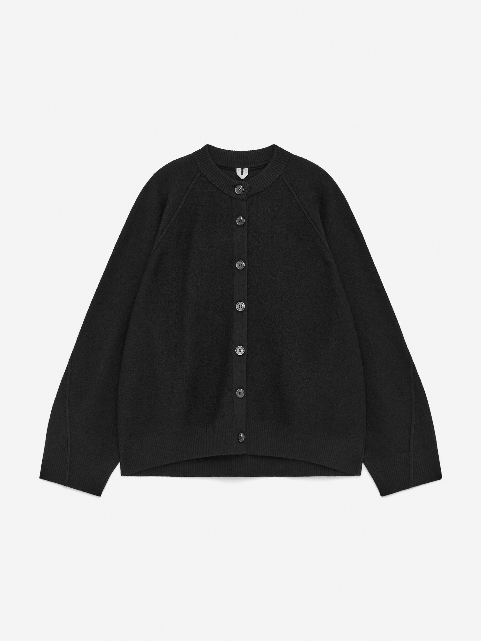 Boiled Wool Cardigan - Black/Burgundy - 2