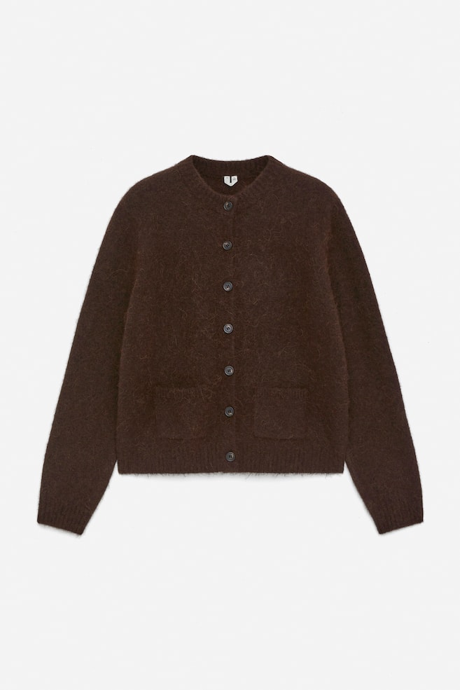 Alpaca-Wool Blend Cardigan - Dark Brown/Grey Melange - 1