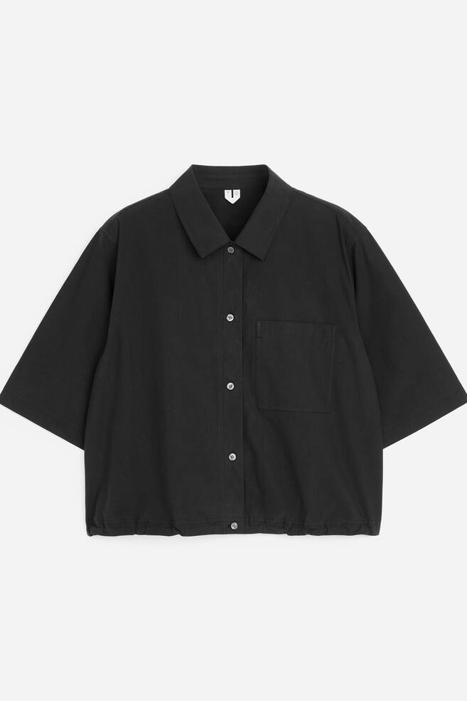 Cotton Short-Sleeve Shirt - Black/Plum/White - 1