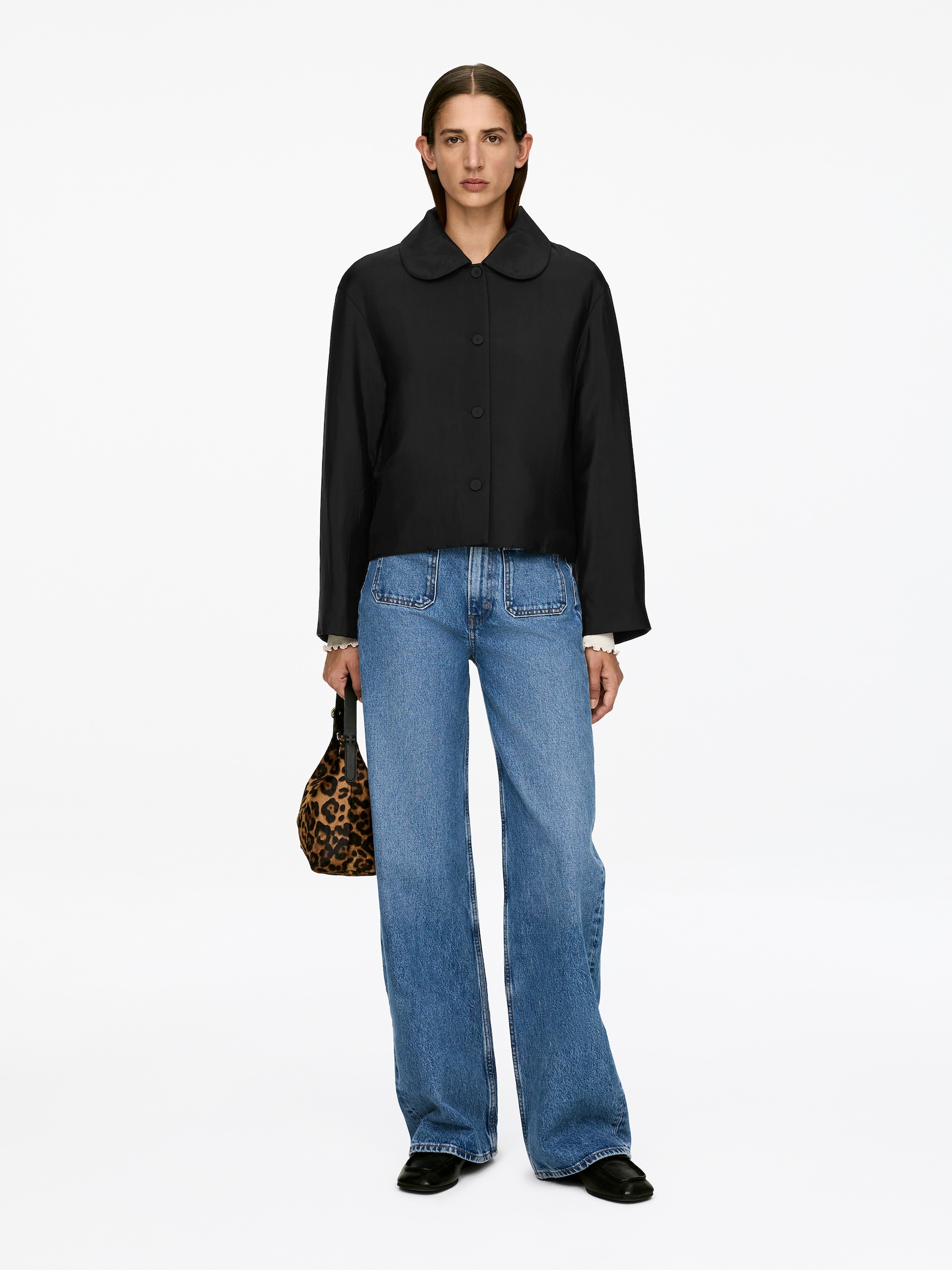 Wattiertes Overshirt - Schwarz
