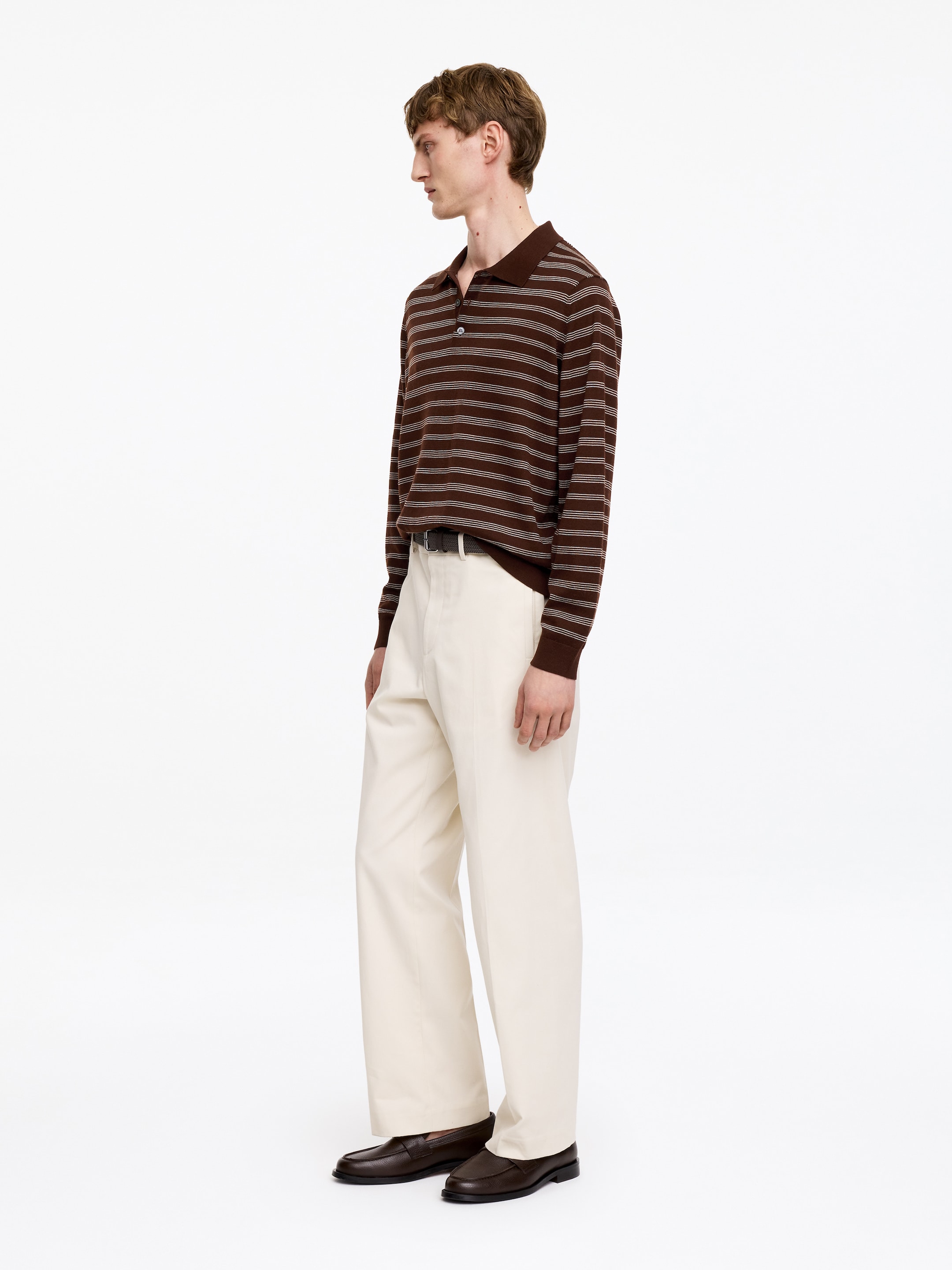 Merino Polo Jumper - Brown/Striped - Regular fit - men - StillMedia/Lookbook - 2