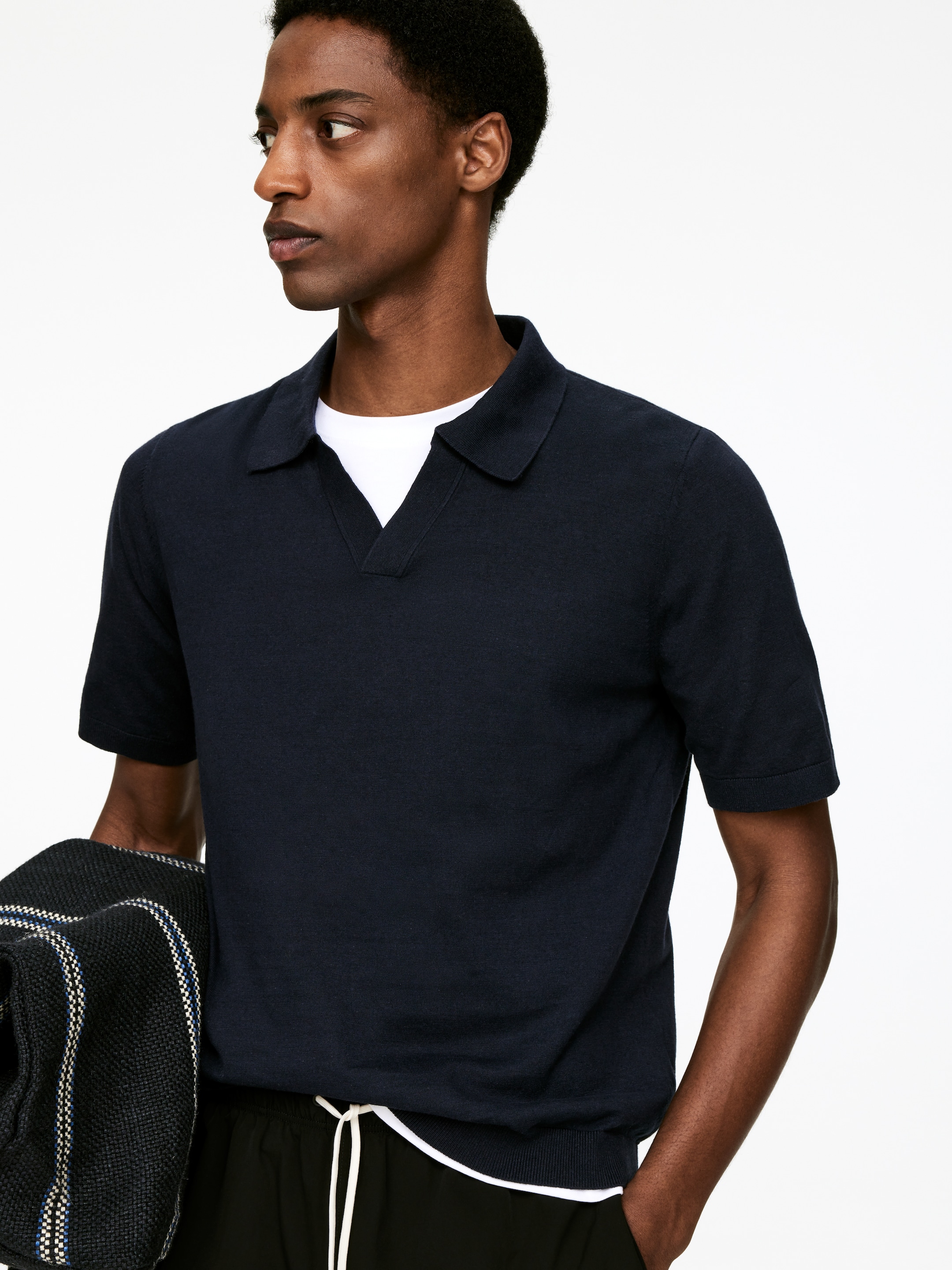 Zobrazit větší obrázek: Polo tričko z bavlny a lnu - Dark Blue - MUŽI | H&M CZ 3