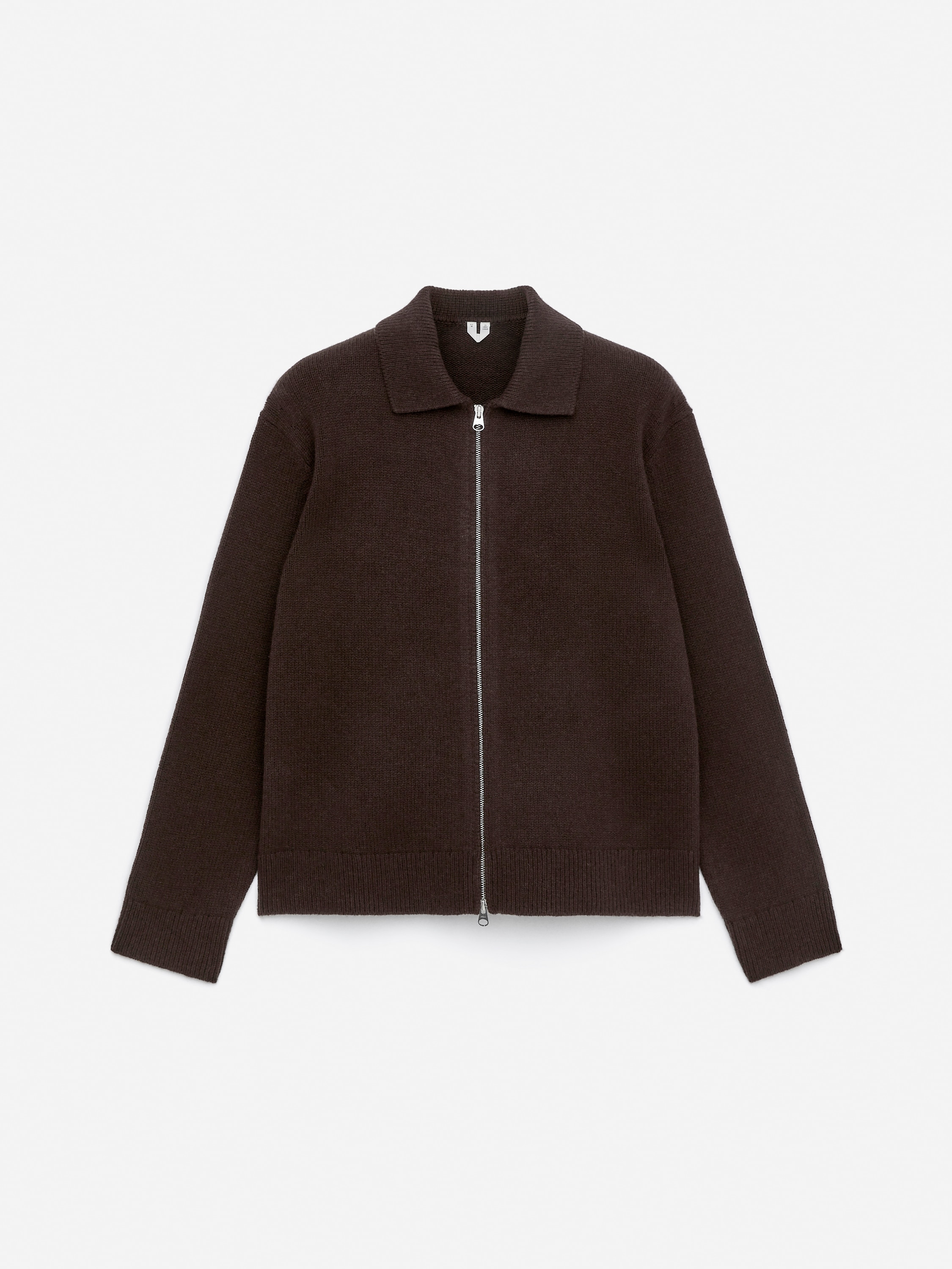 Ullcardigan med glidelås - Mørkebrun/Beige