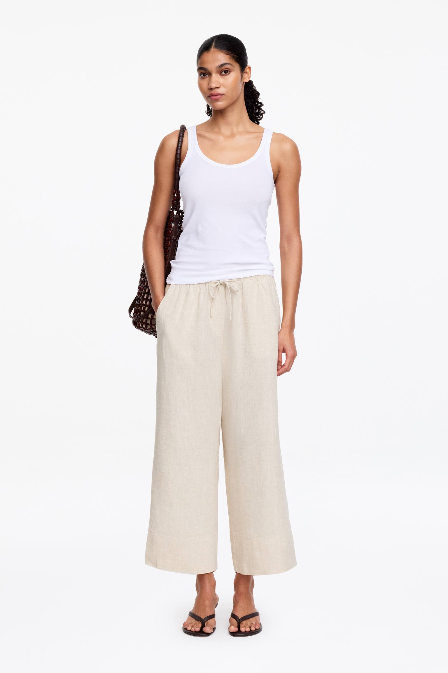 Cropped-Leinenhose-Beige - 1