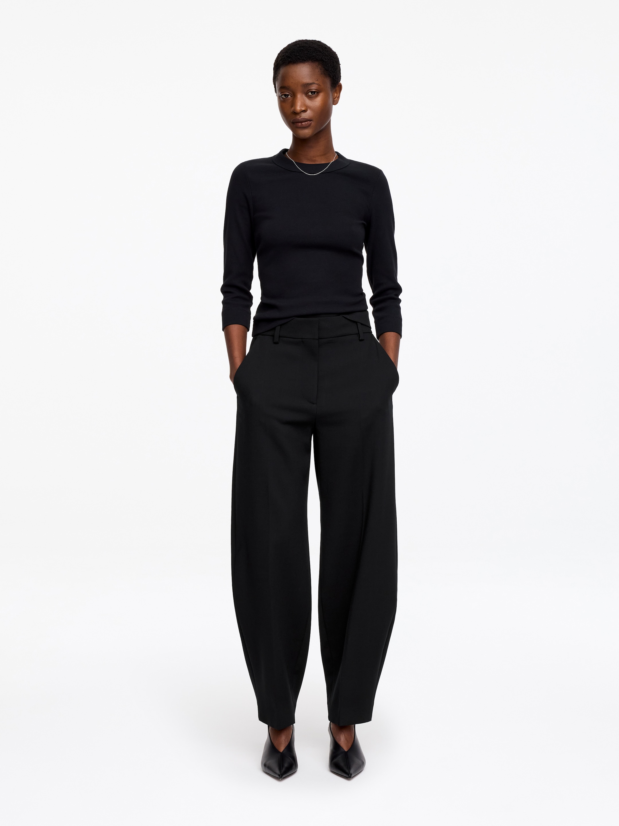 Zip-Detail Barrel-Leg Trousers-#272627-19067