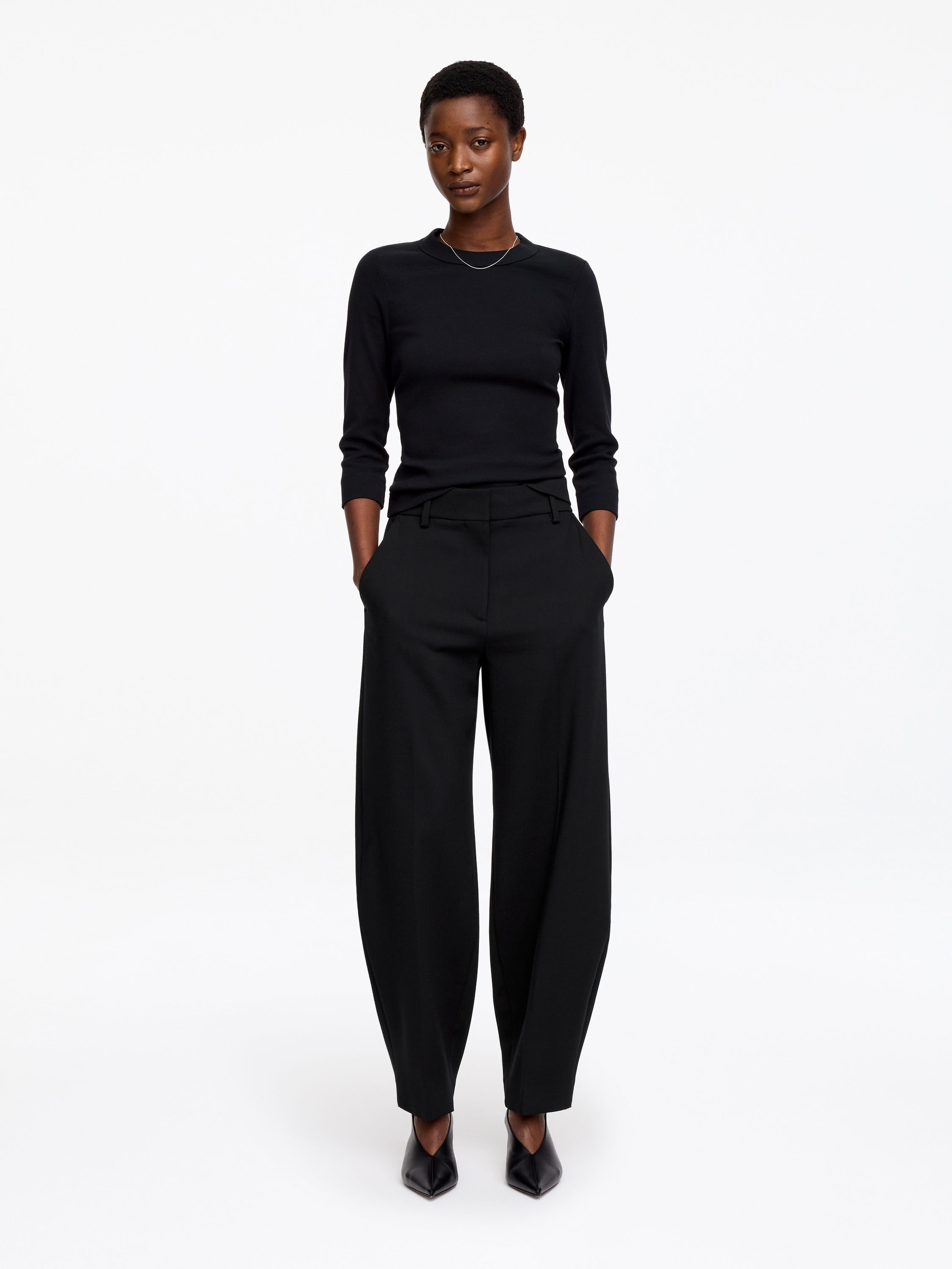 Zip-Detail Barrel-Leg Trousers