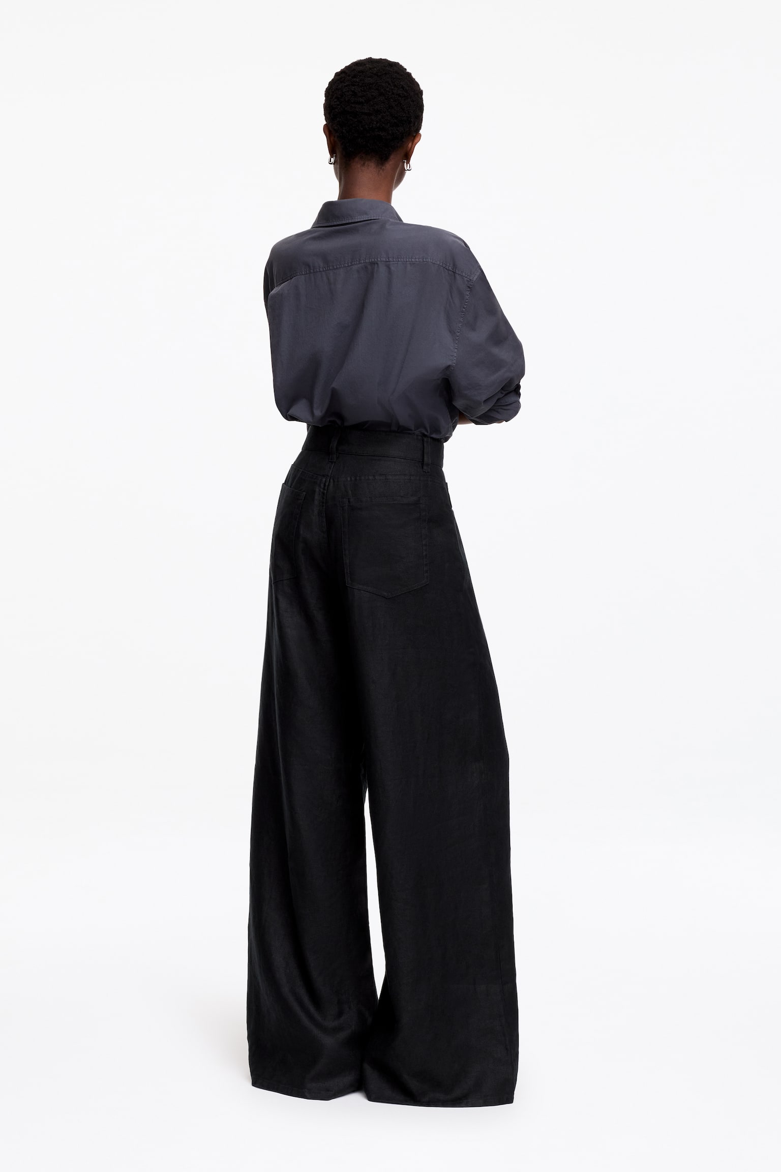 Pantalon en lin à cinq poches - Noir - 1