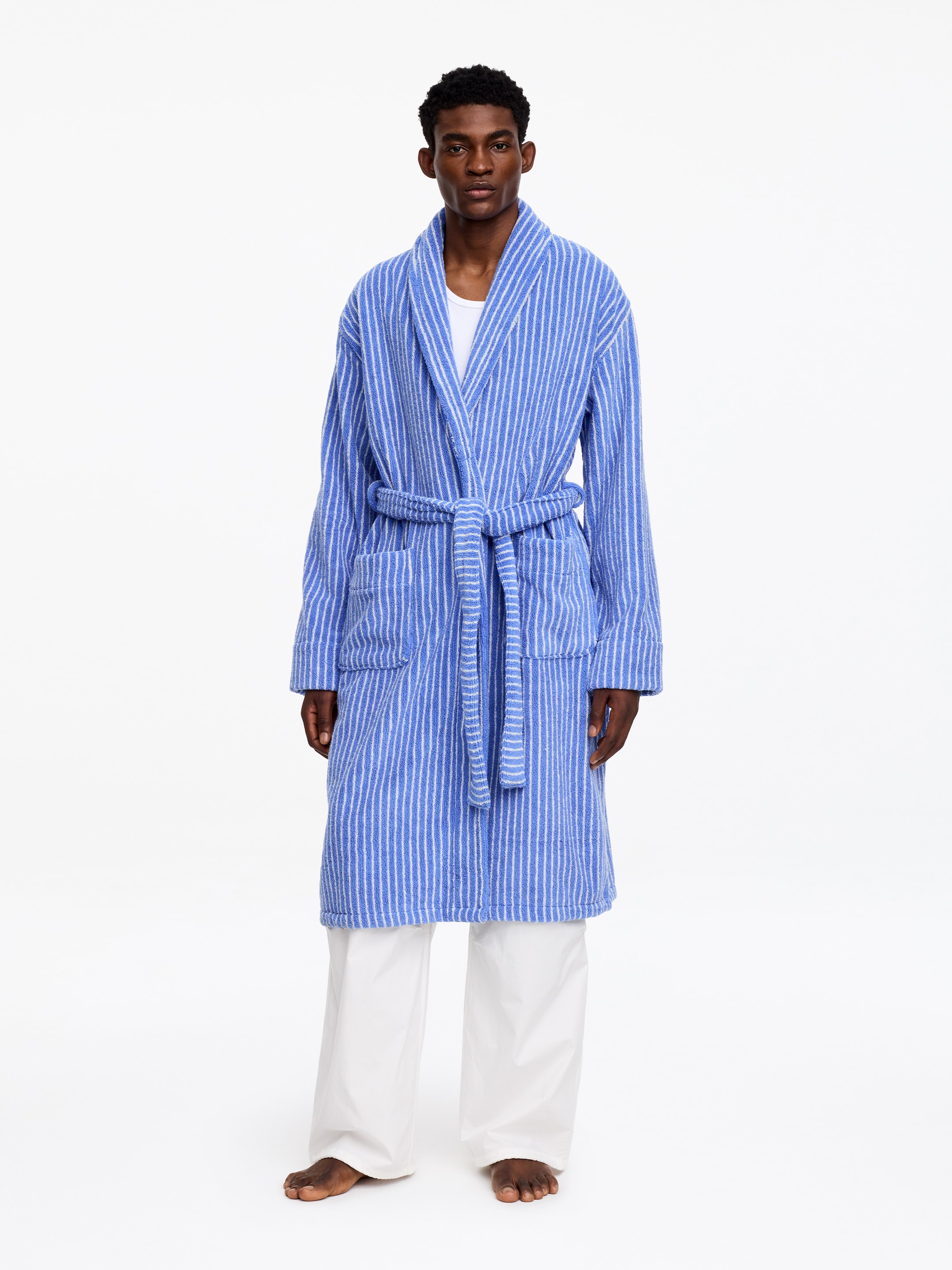 Unisex Cotton Terry Bathrobe - Blue - Women - StillMedia/Lookbook - 8