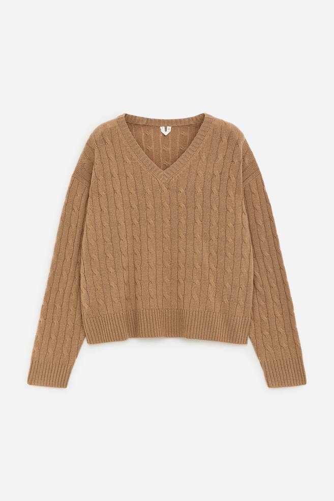 Pullover mit V-Ausschnitt aus reinem Kaschmir - Beige/Dunkelblau - 1