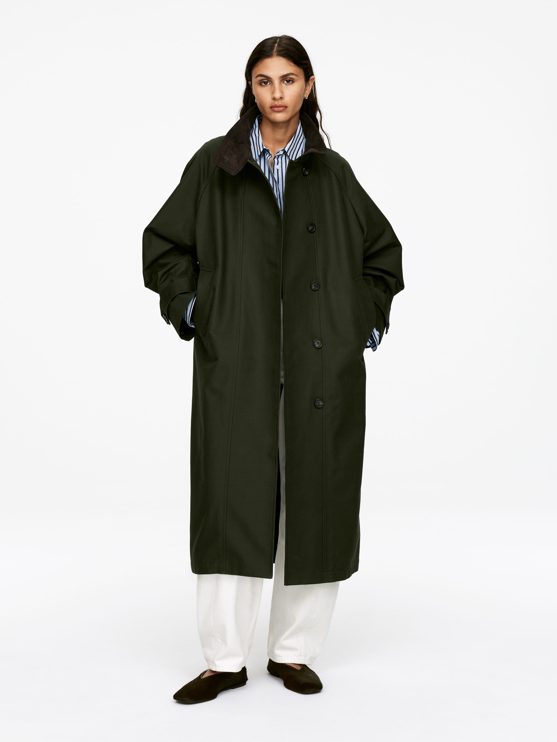 Long Cotton Coat - Dark Green - Oversized - Women - StillMedia/Lookbook - 6