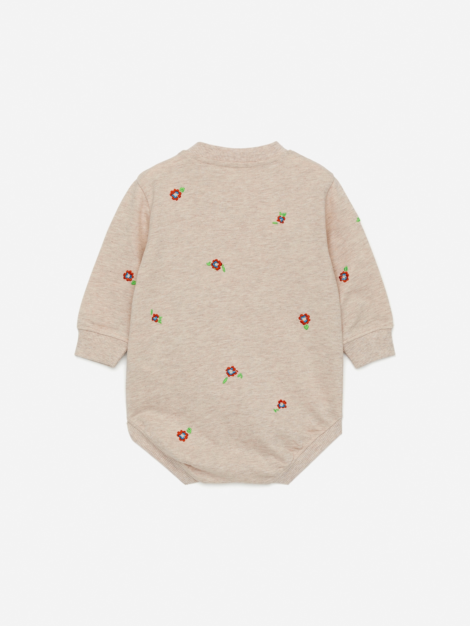 Embroidered Sweatshirt Romper - Beige - 3