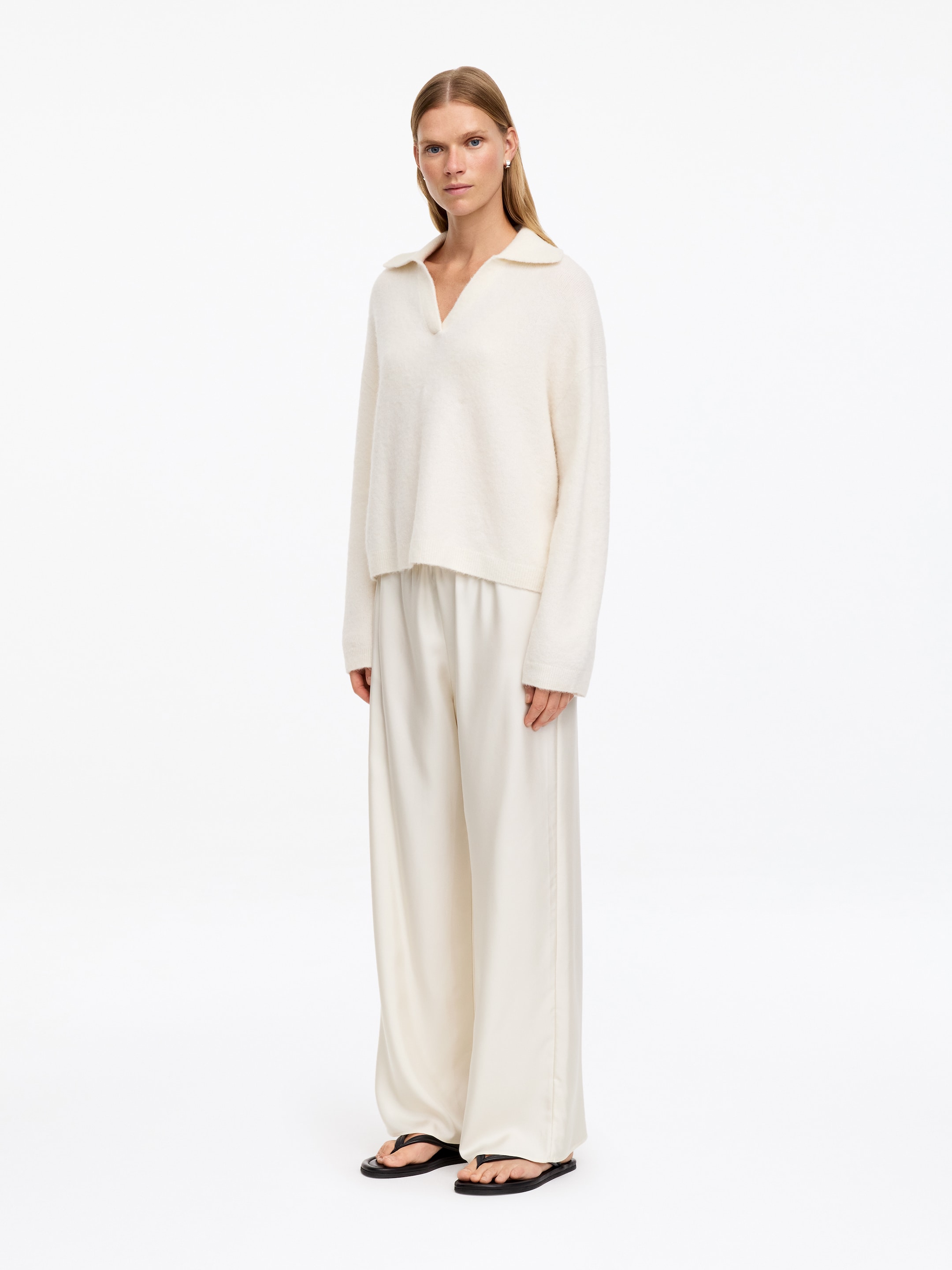Pantalon en sergé de soie - Blanc cassé - Loose fit - Femme - StillMedia/Lookbook - 8