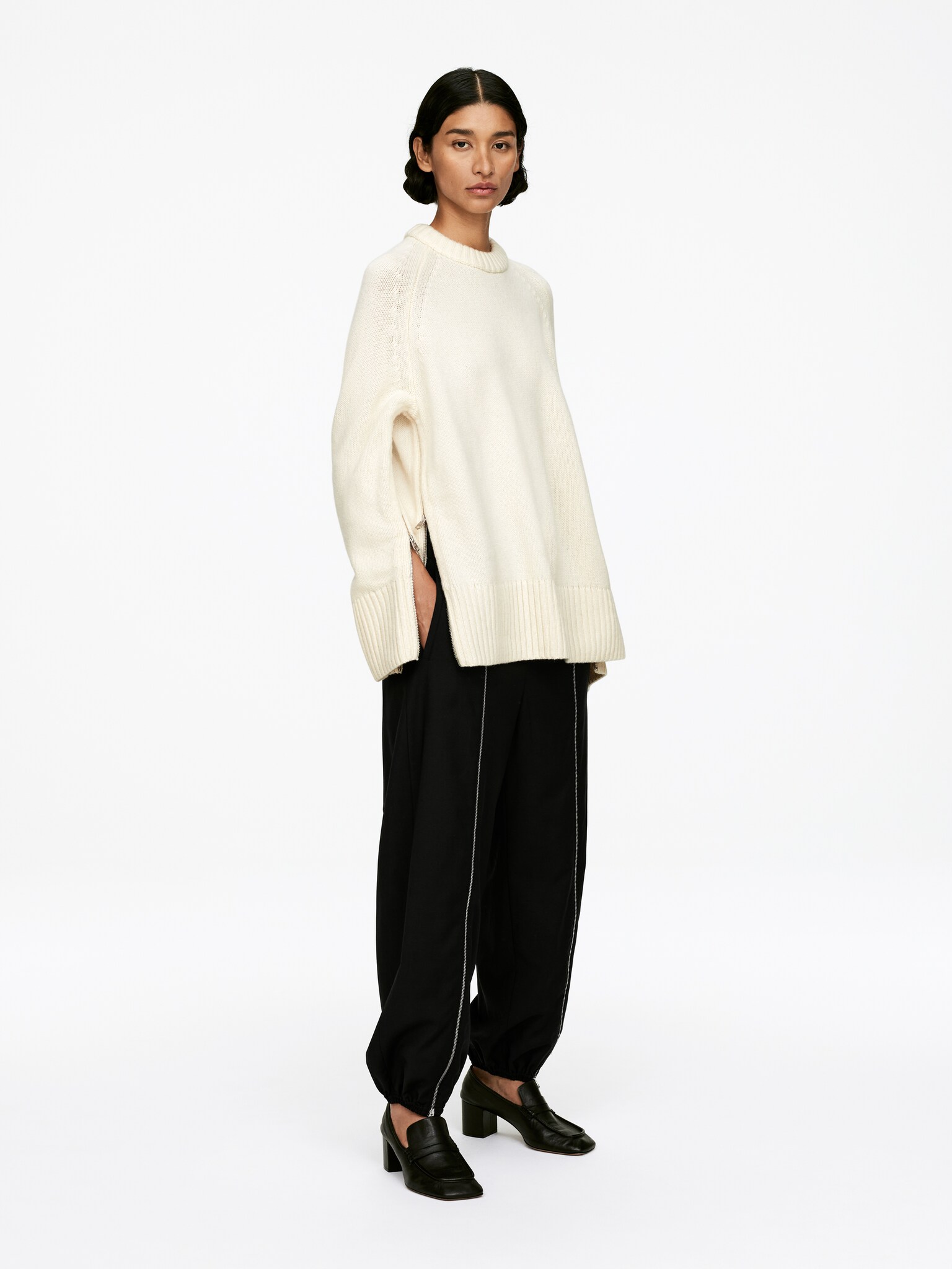 Pull en laine avec fermetures zippées - Blanc cassé - 5