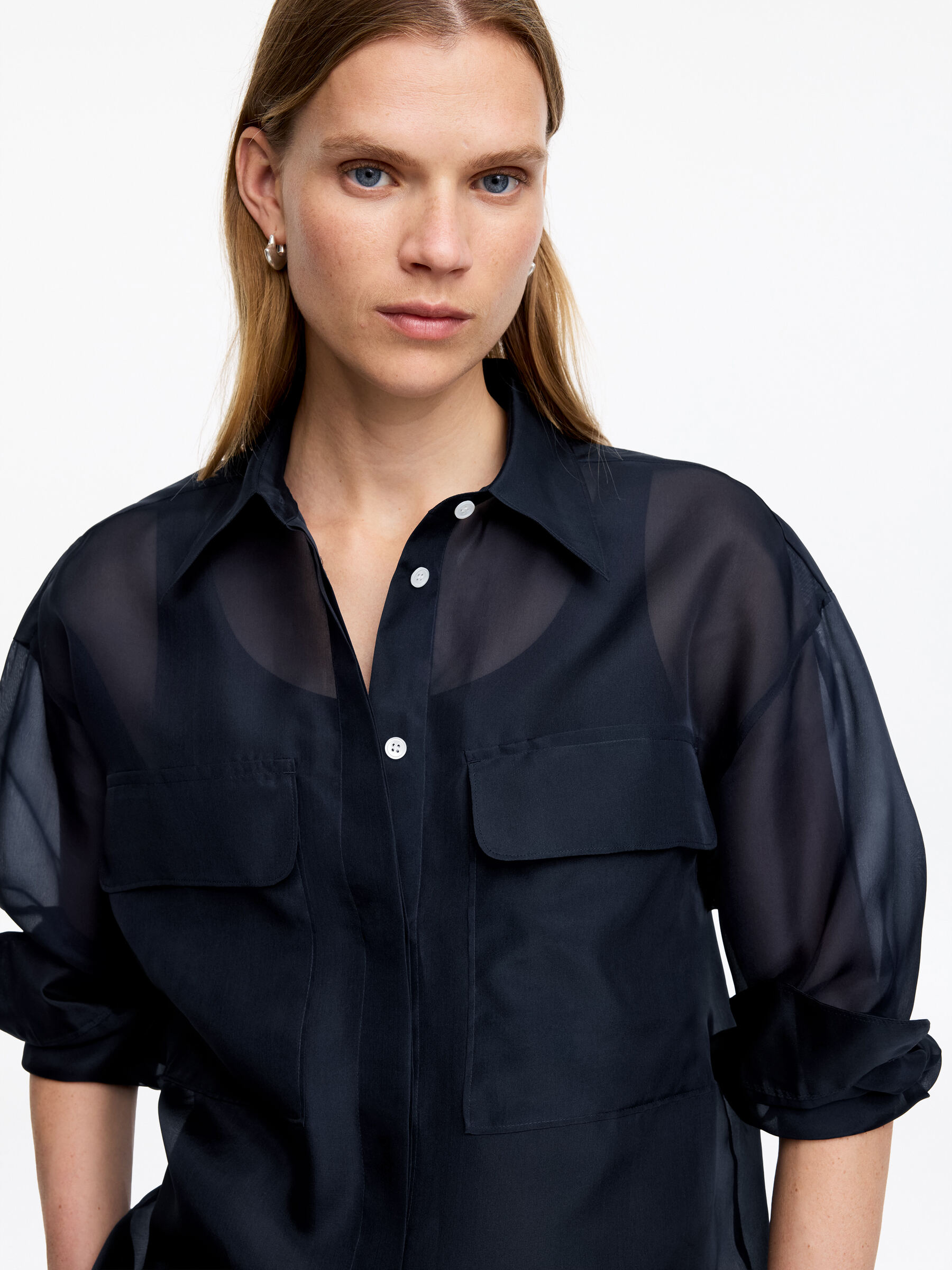 Silk Organza Shirt - Dark Blue - Loose fit - Women - StillMedia/Lookbook - 5