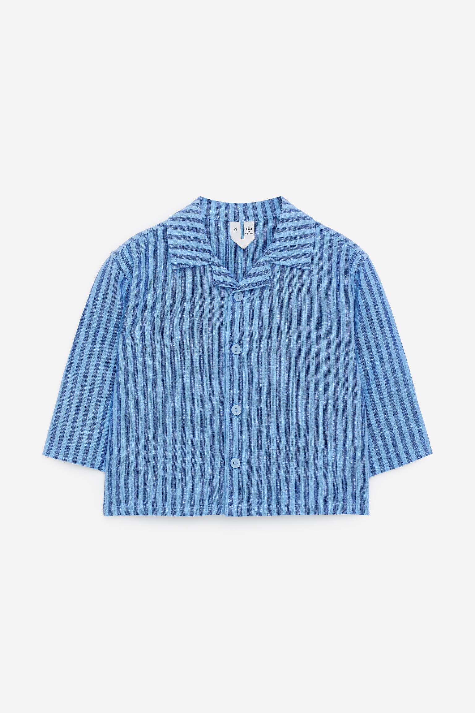 Camicia in misto lino - Blu/Righe