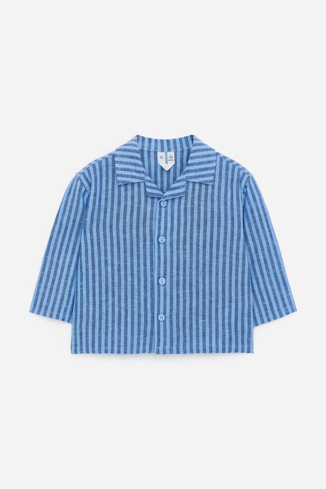 Linen Blend Shirt - Blue/Striped - 1
